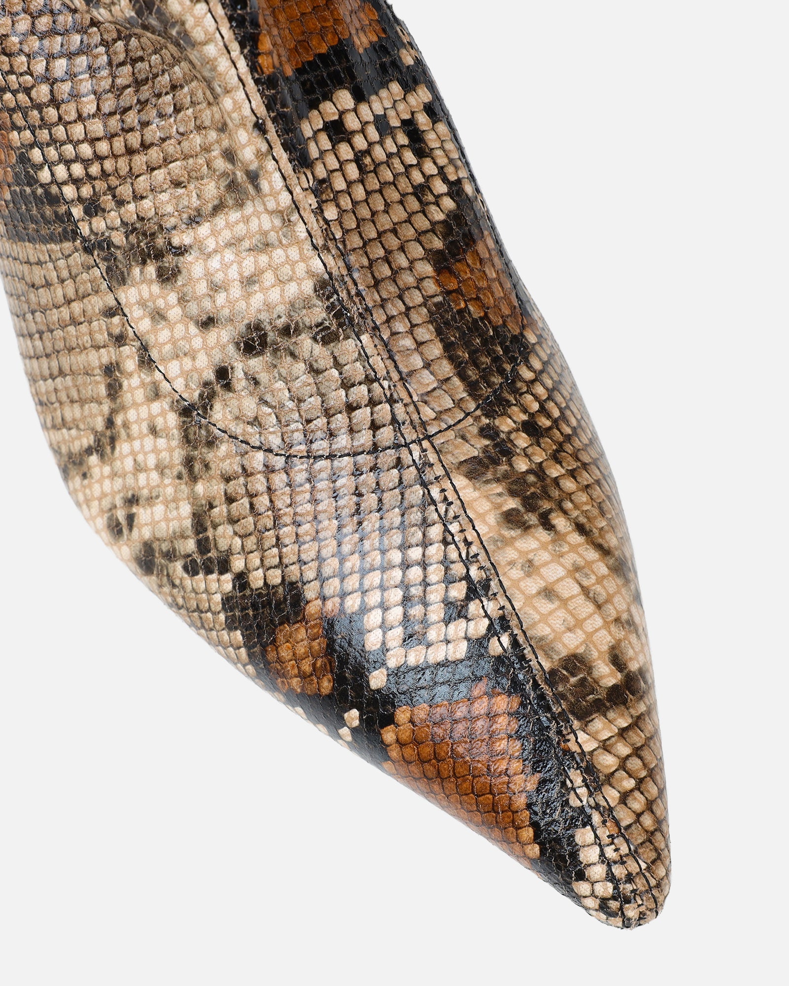 Jude Beige Snake Effect Low Heel Boots With Gold Heel