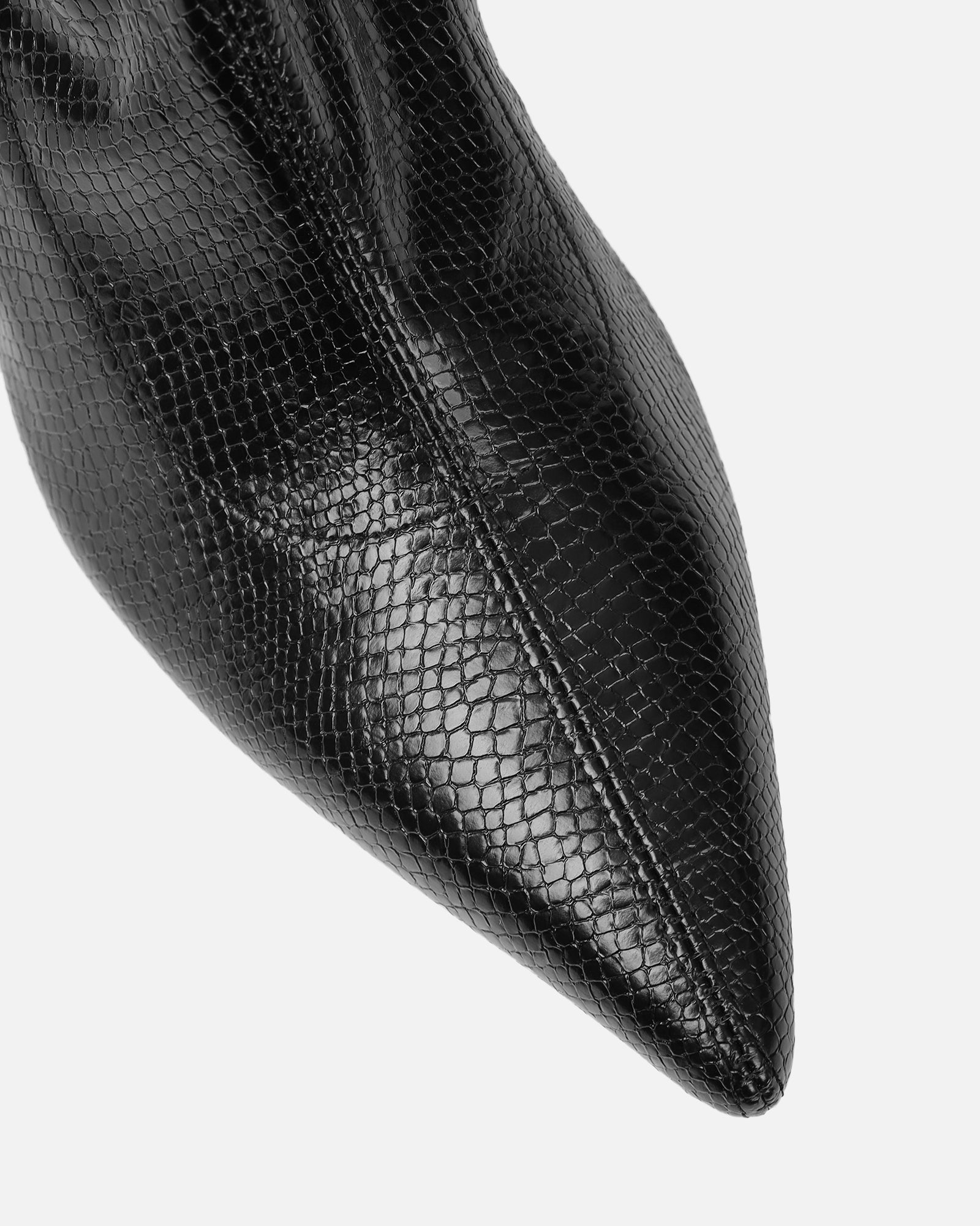 Jude Black Snake Effect Low Heel Boots With Gold Heel