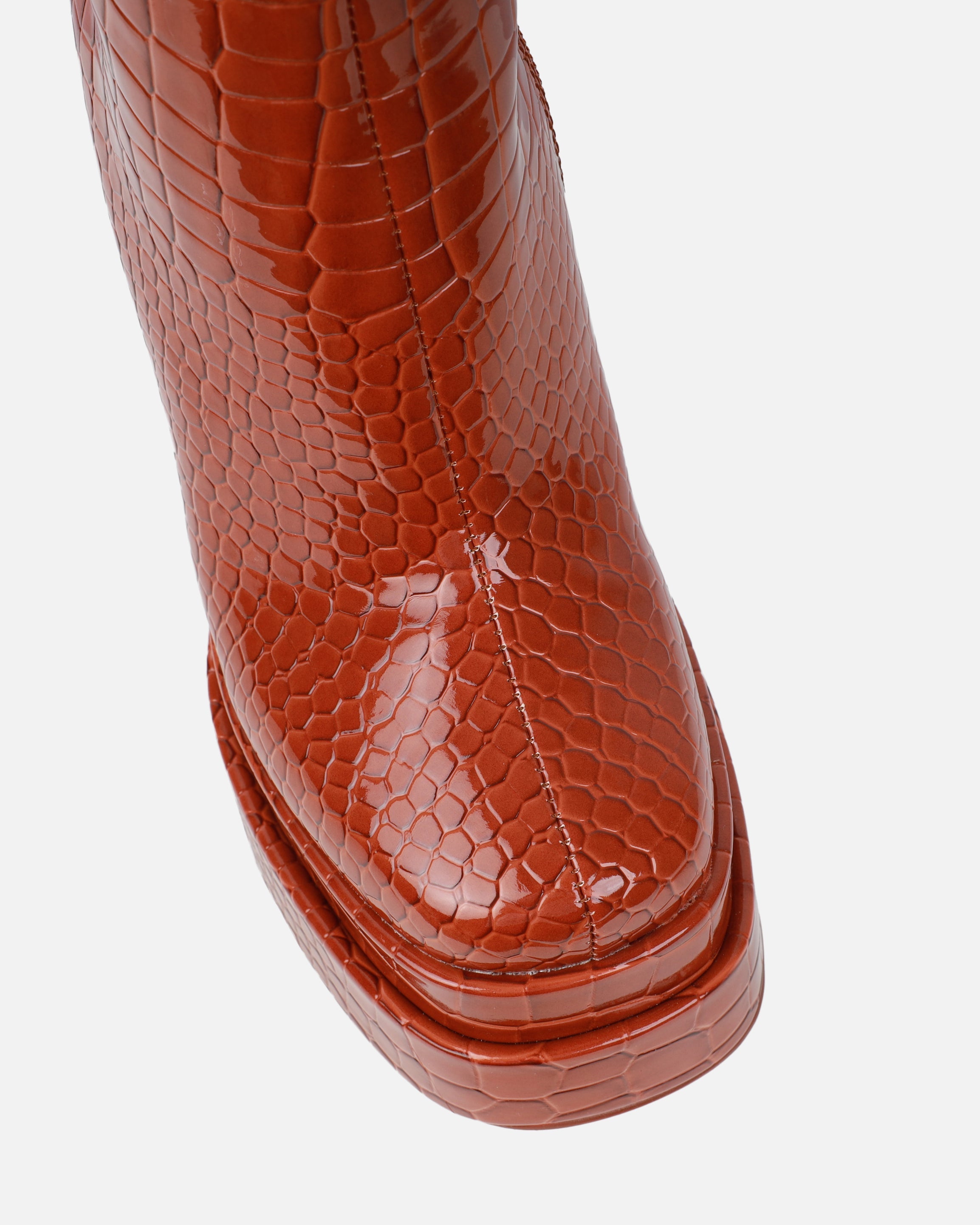 Martha Tan Faux Croc Double Platform Block Heel Ankle Boots