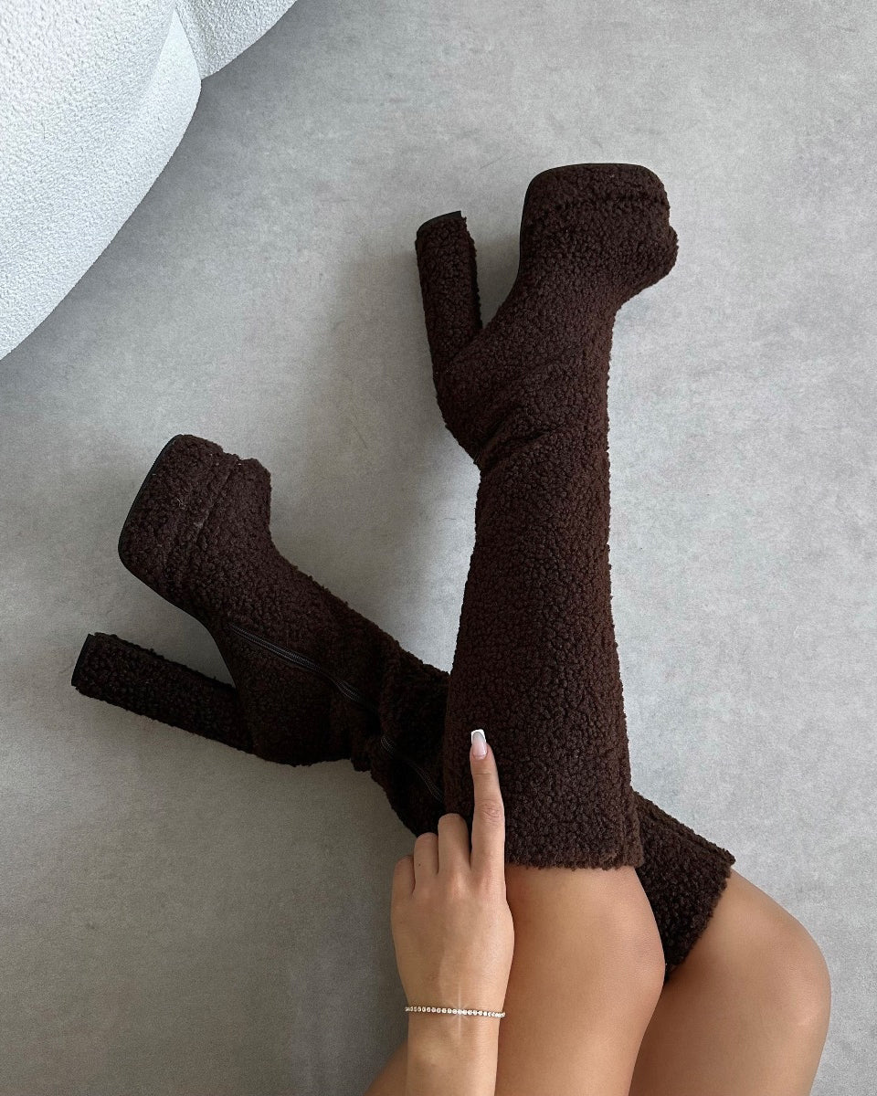 Cayman Brown Teddy Faux Fur Platform Boots