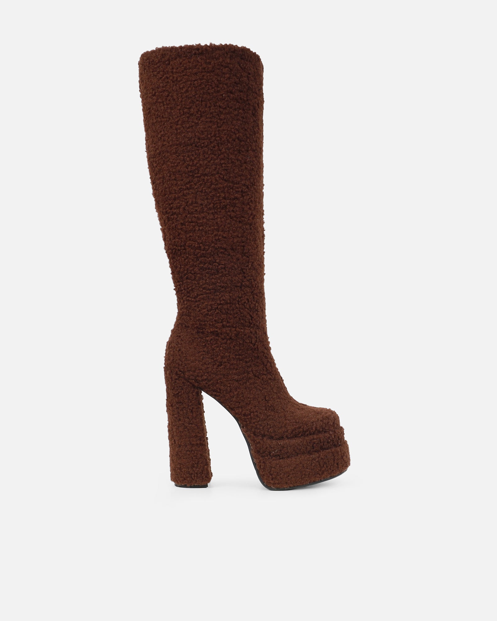 Cayman Brown Teddy Faux Fur Platform Boots