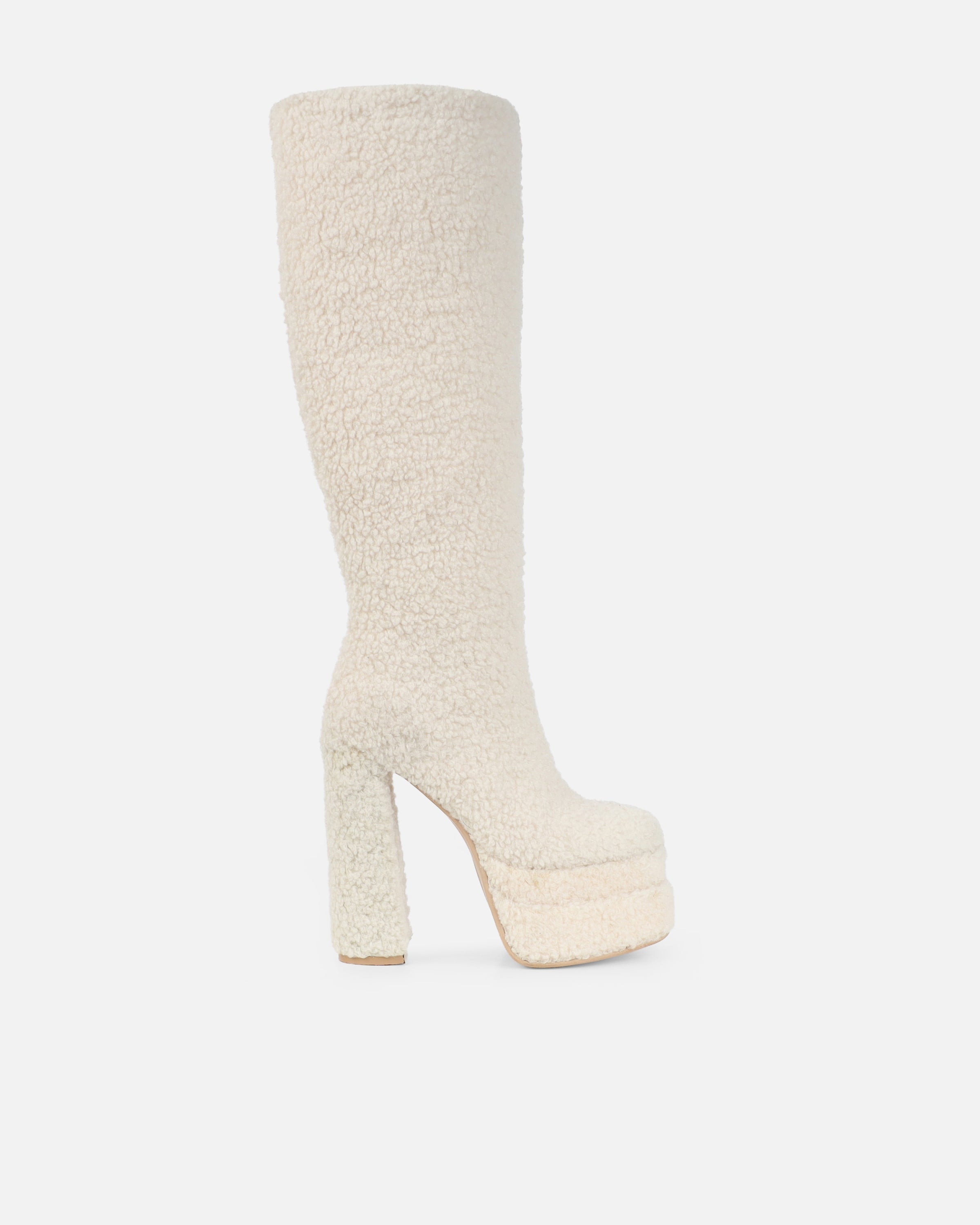 Cayman Cream Teddy Faux Fur Platform Boots