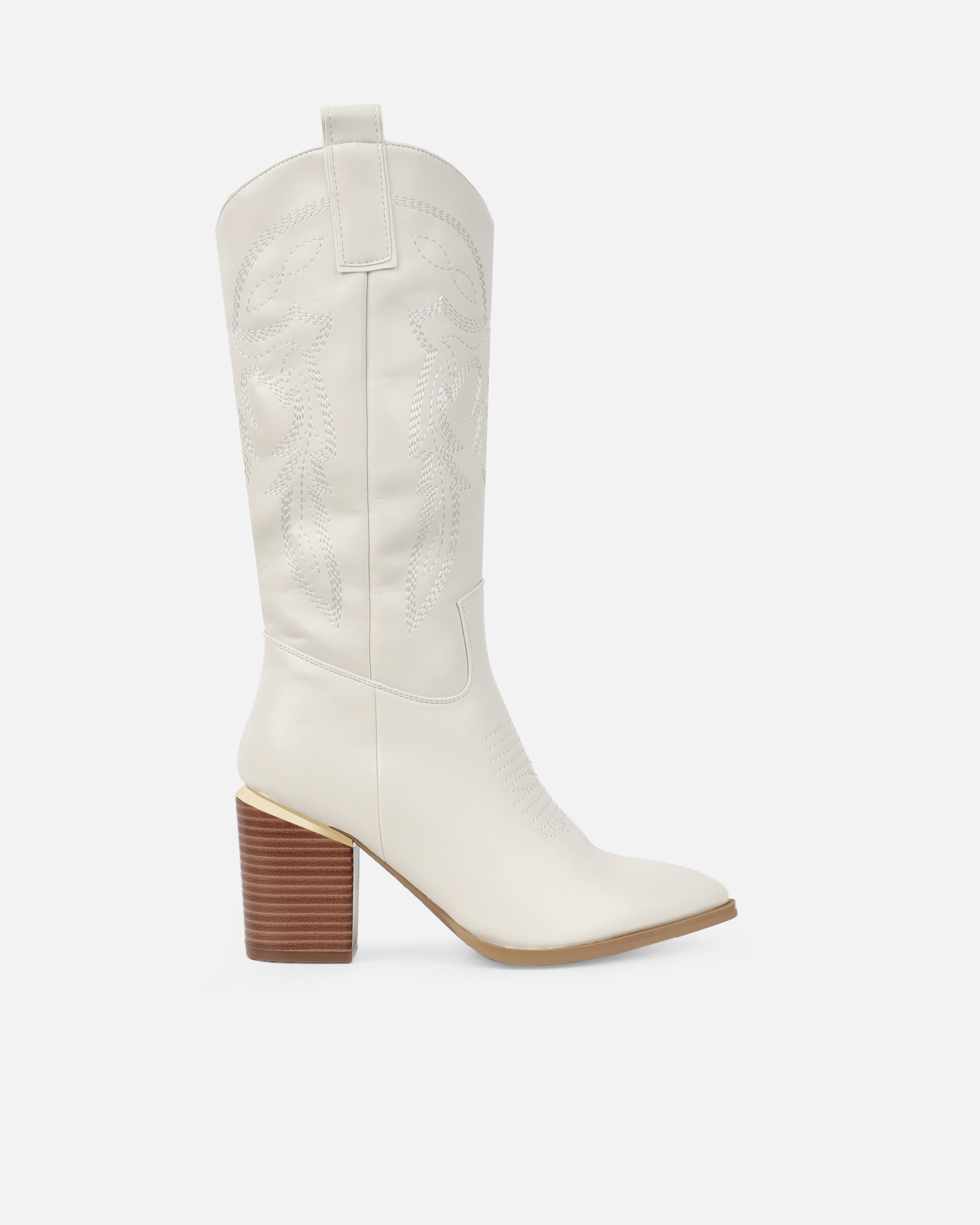 Millan Cream Block Heel Calf Western Boots