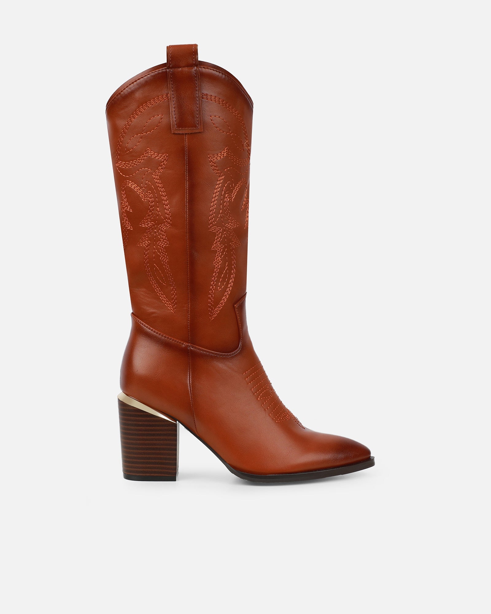 Millan Tan Block Heel Calf Western Boots