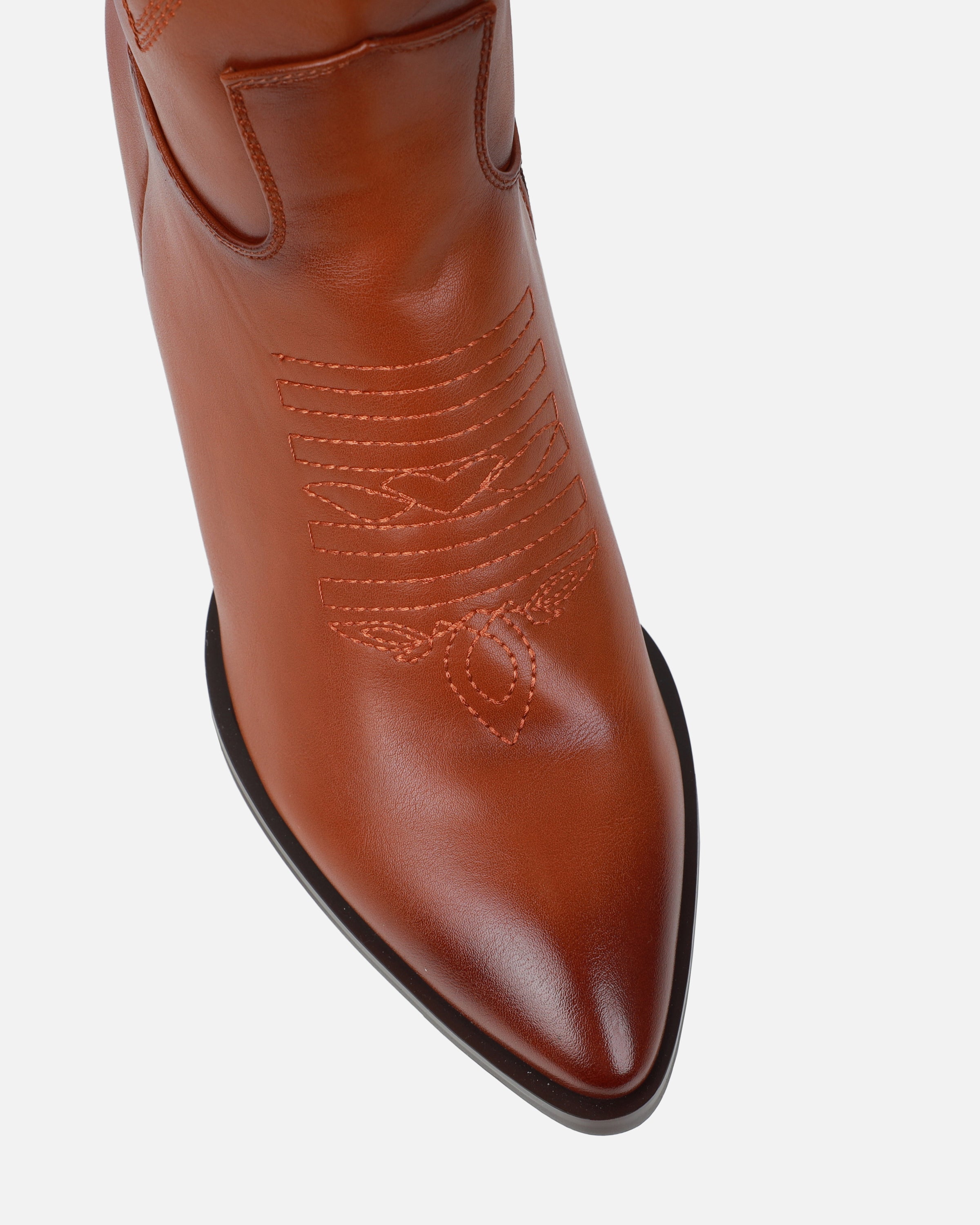 Millan Tan Block Heel Calf Western Boots