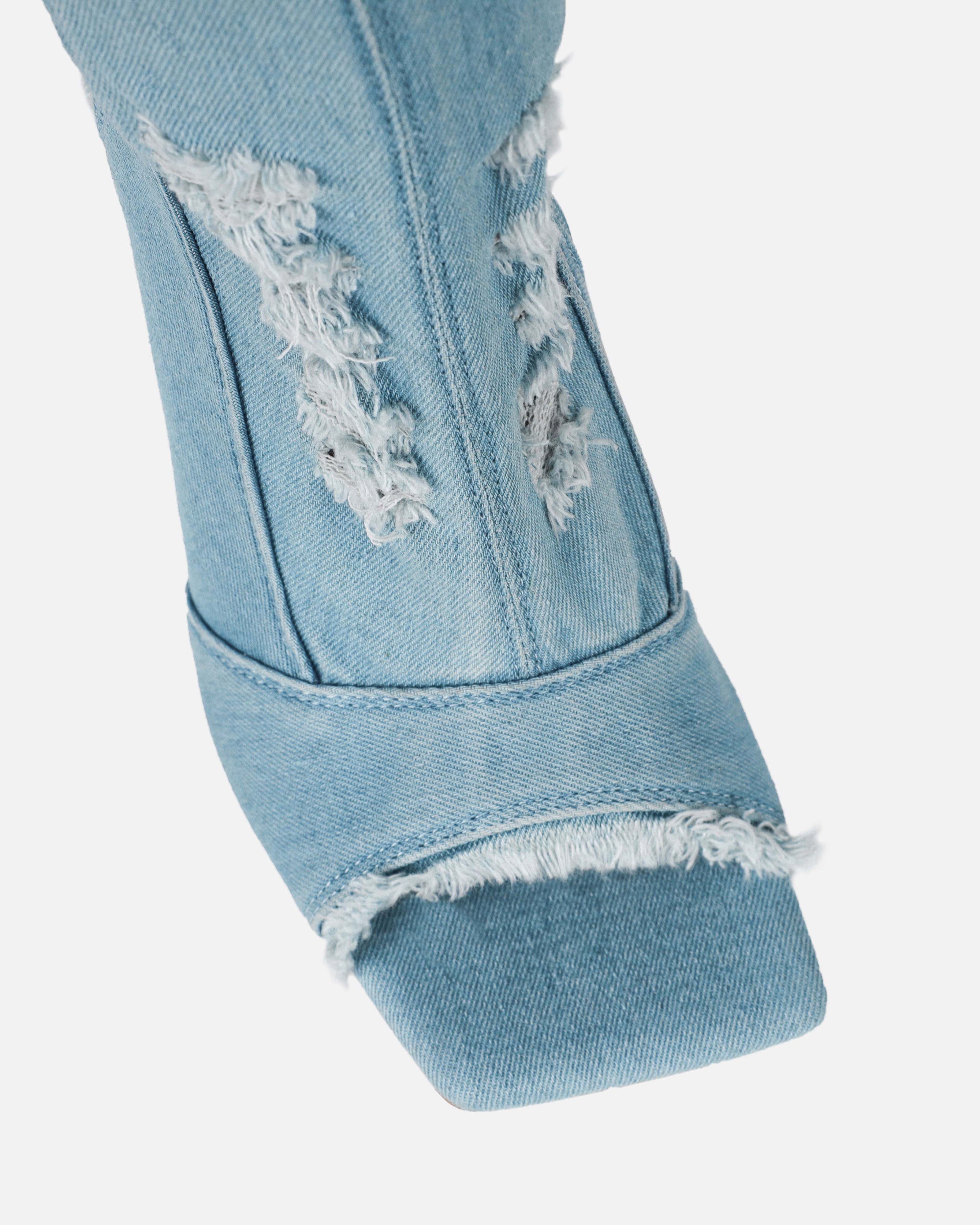 Dimitri Blue Denim Open Toe Stiletto Thigh High Boots