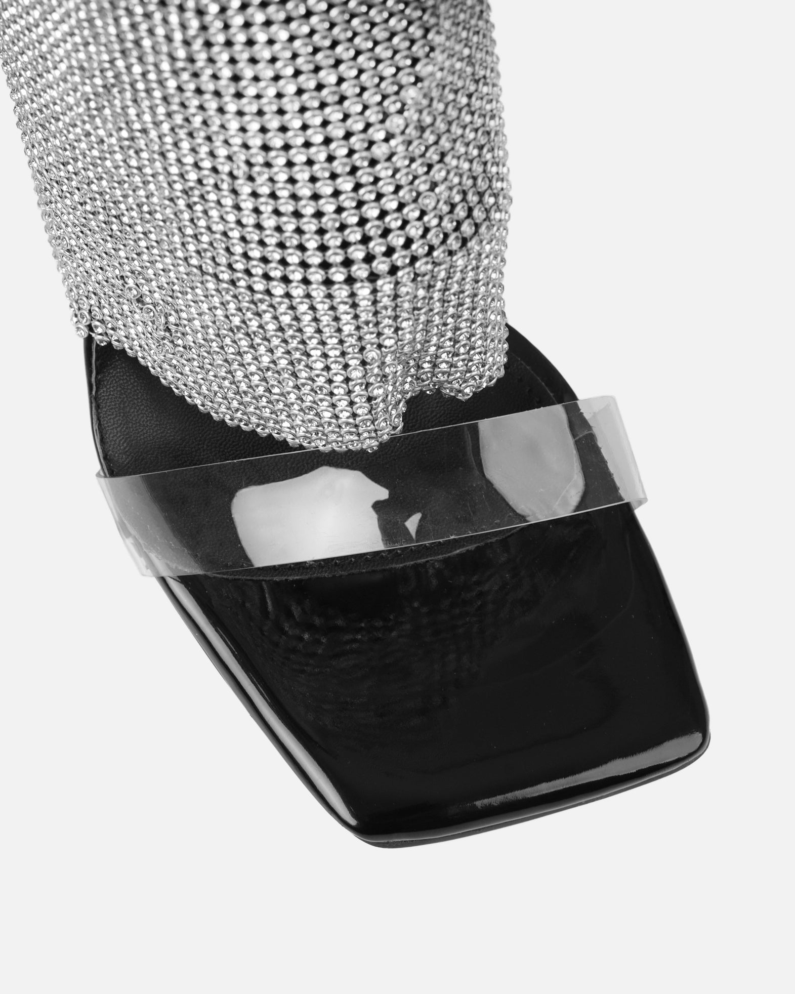 Alaskar Black Patent Diamante Heeled Sandals