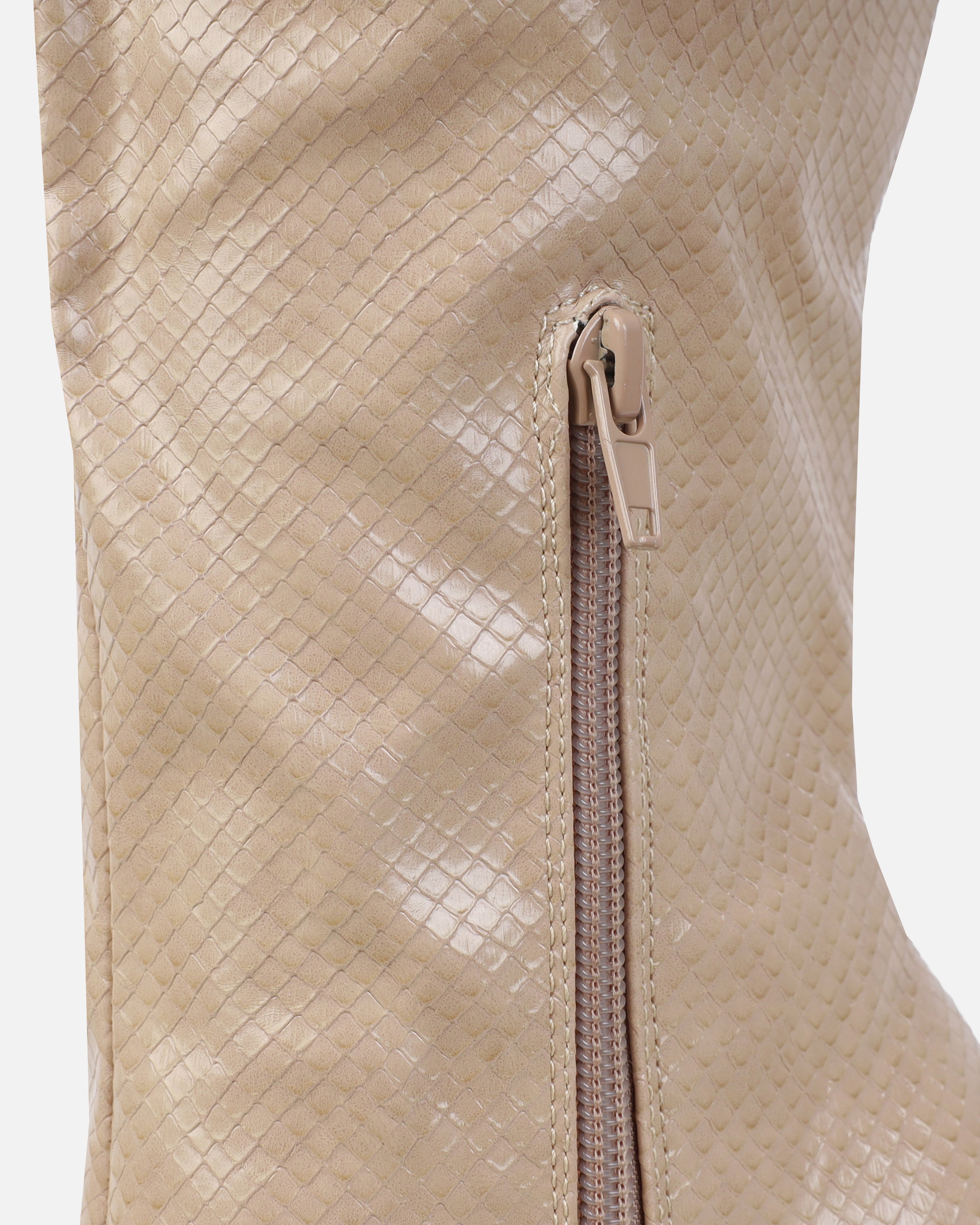 Nash Beige Faux Snake Print Stiletto Knee High Boots