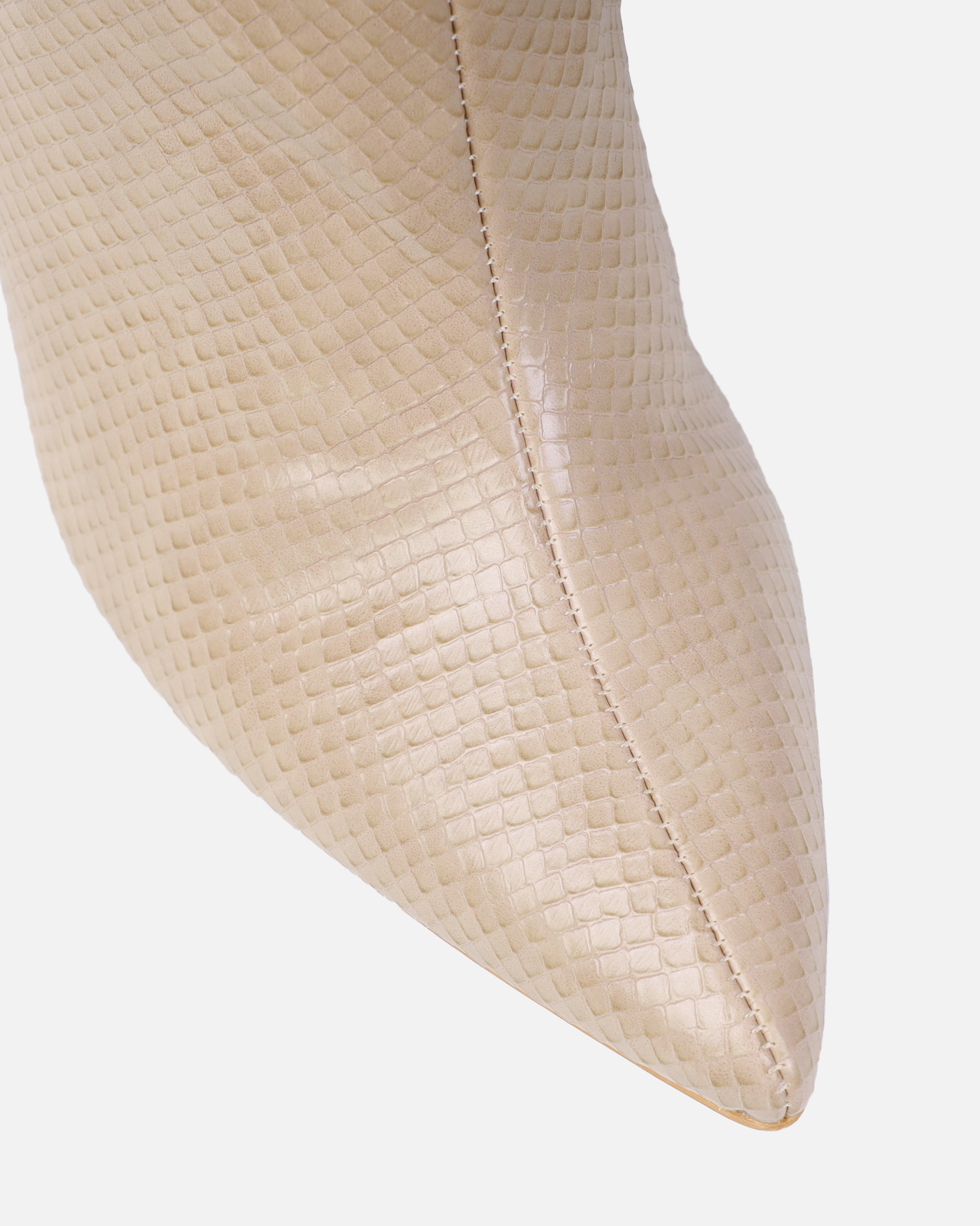 Nash Beige Faux Snake Print Stiletto Knee High Boots