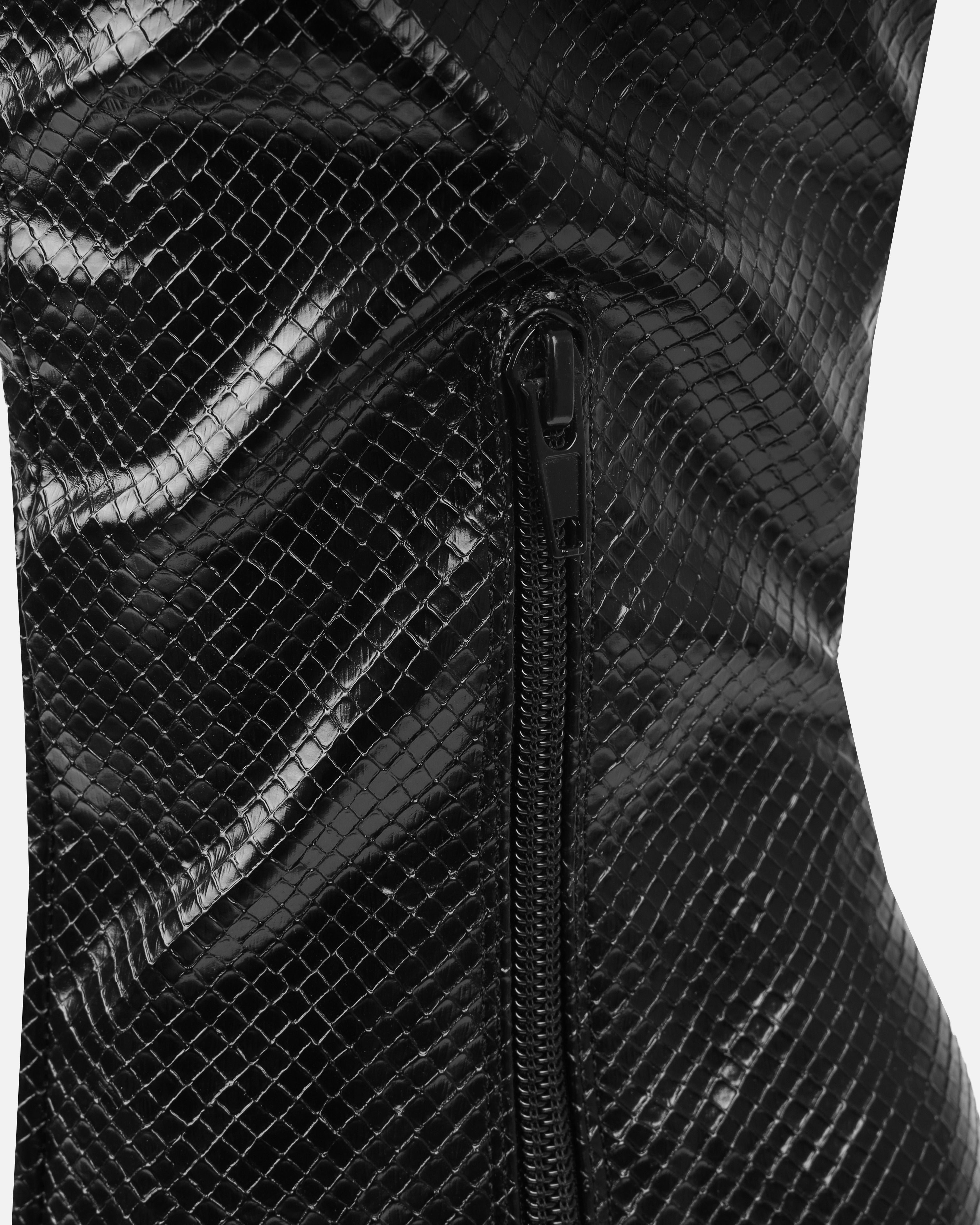 Nash Black Faux Snake Print Stiletto Knee High Boots