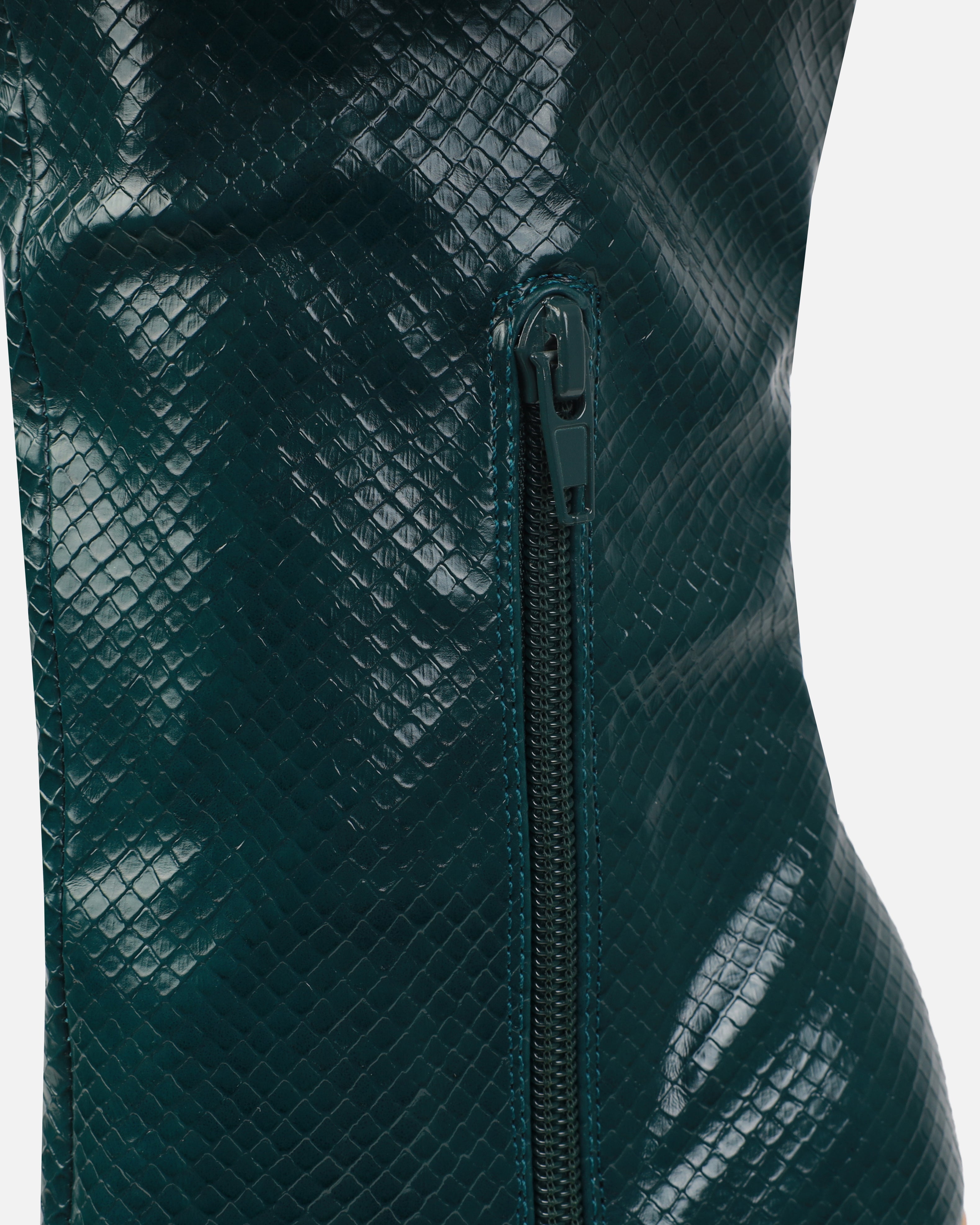 Nash Green Faux Snake Print Stiletto Knee High Boots