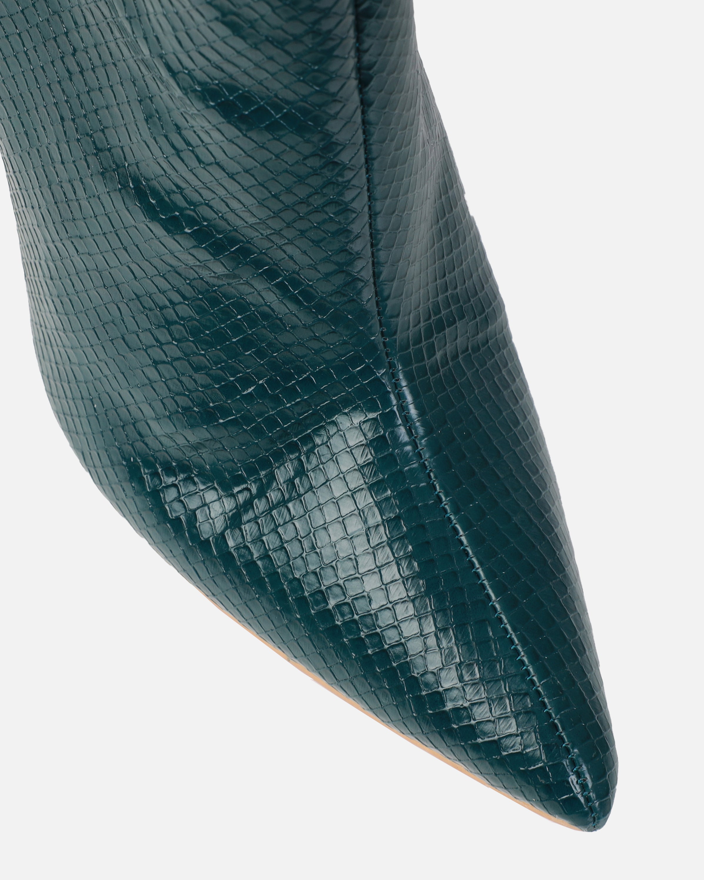 Nash Green Faux Snake Print Stiletto Knee High Boots