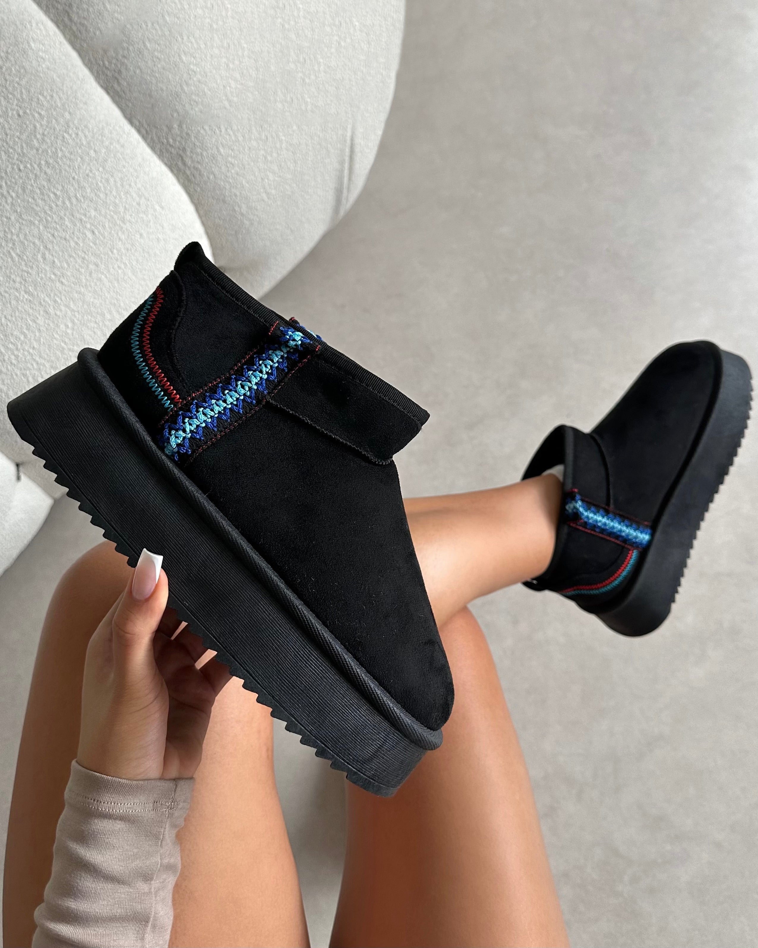 Louie Black Faux Suede Flatform Boots