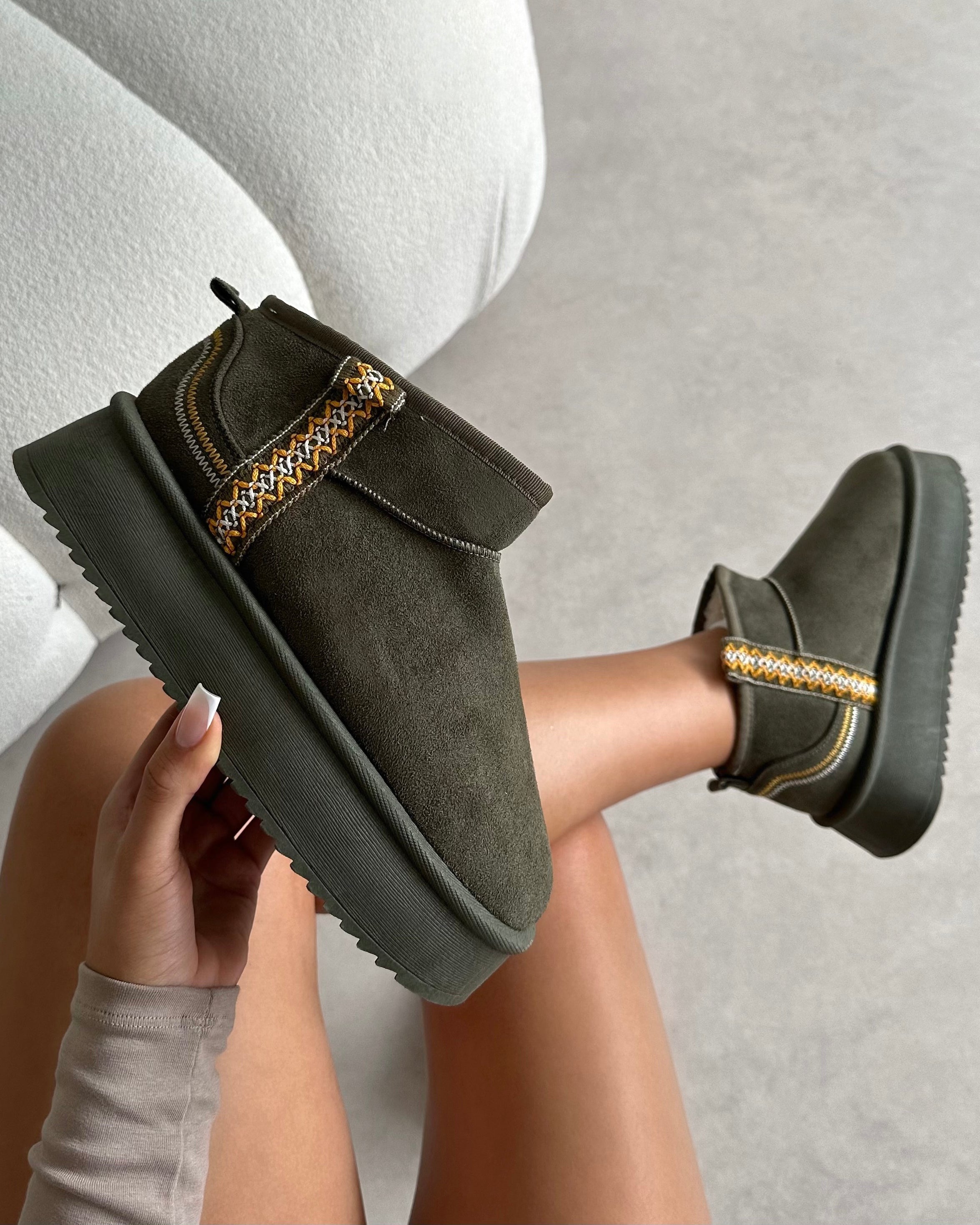 Louie Khaki Faux Suede Flatform Boots