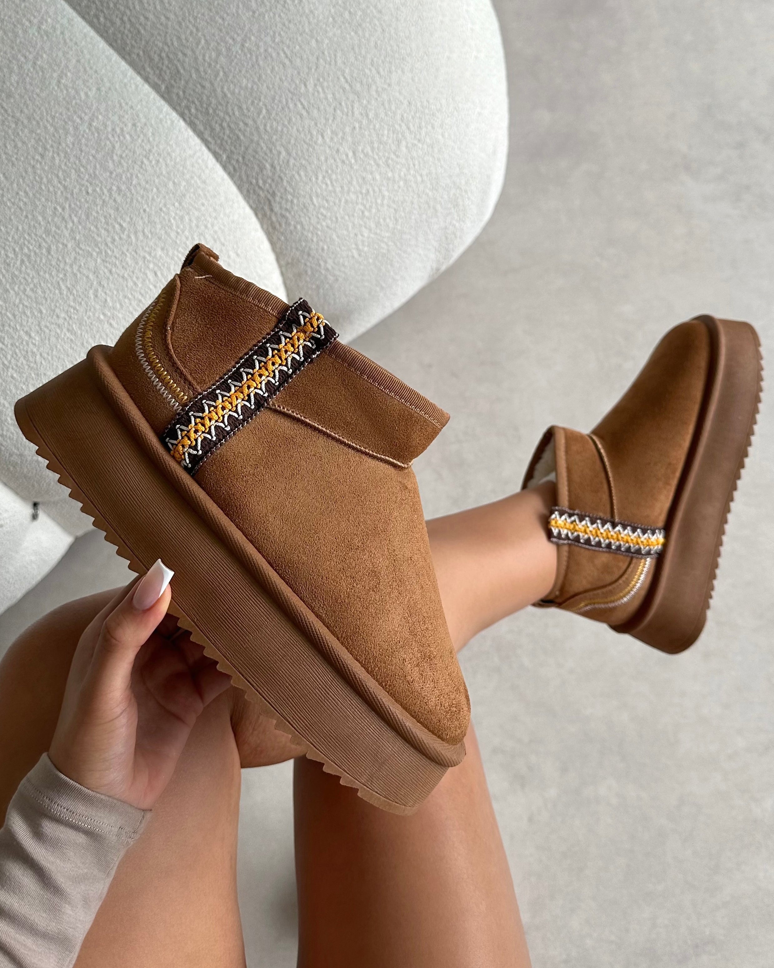 Louie Tan Faux Suede Flatform Boots