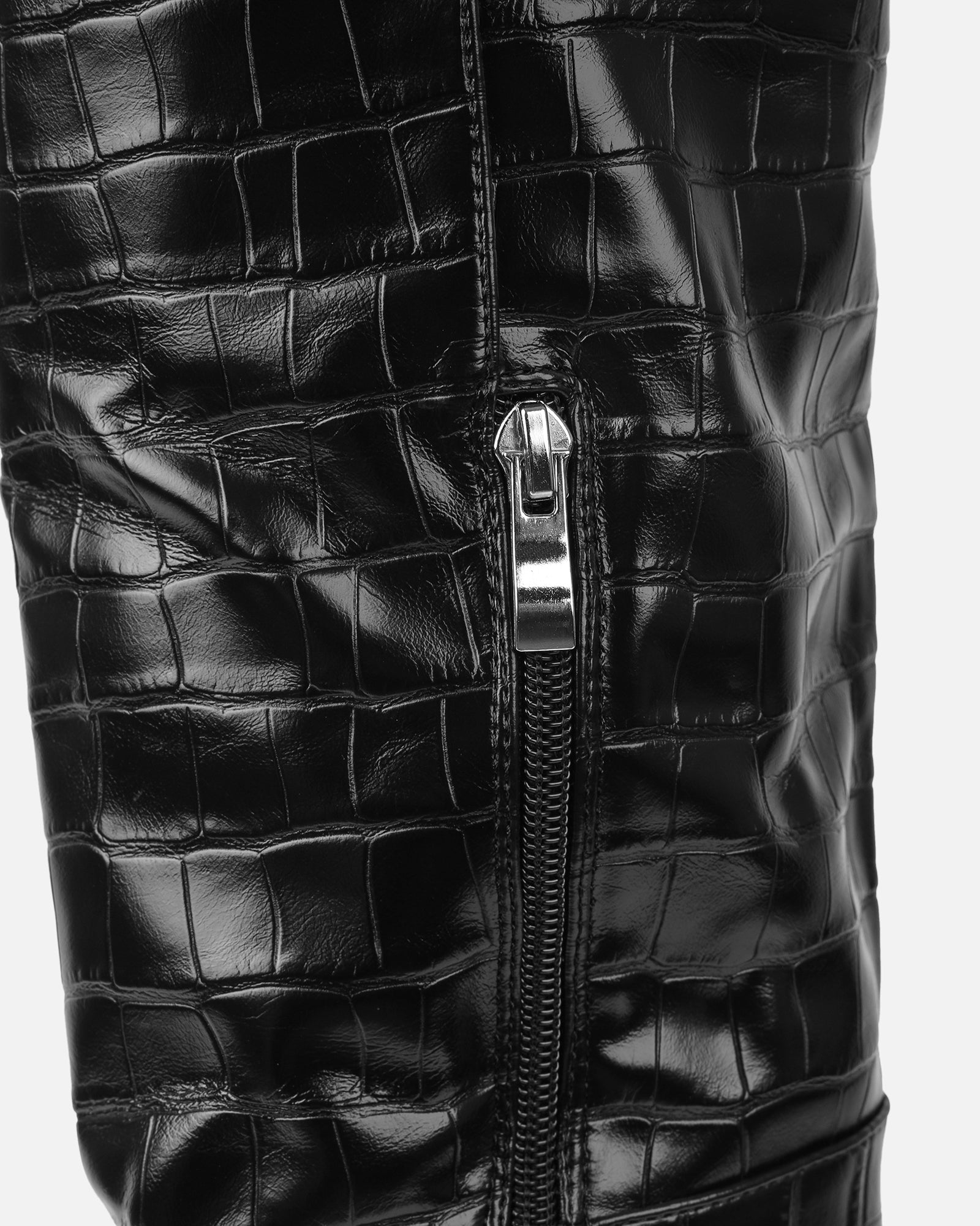 Oakley Black Faux Croc Block Heel Knee High Boots