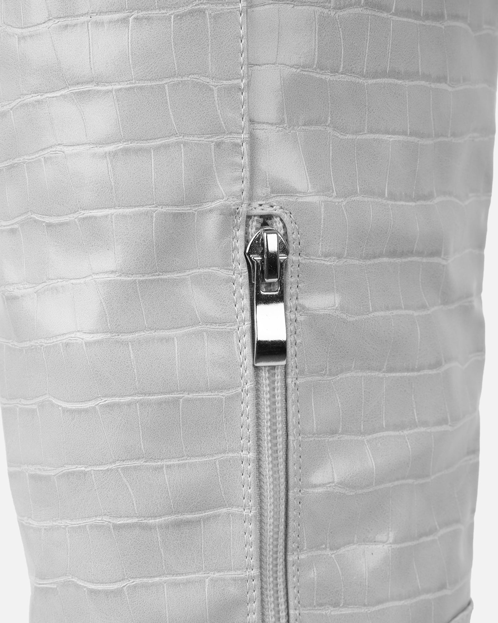 Oakley Grey Faux Croc Block Heel Knee High Boots