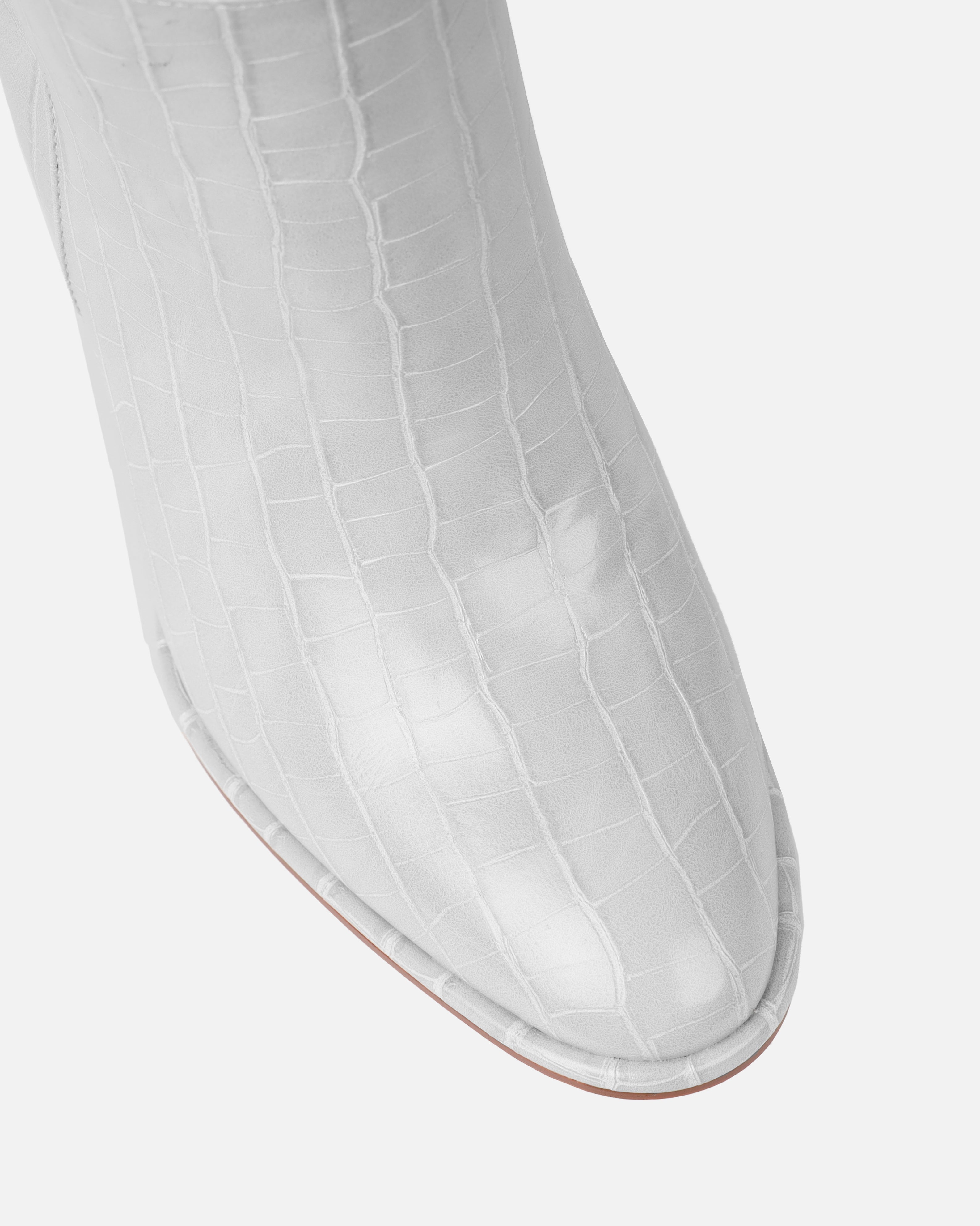 Oakley Grey Faux Croc Block Heel Knee High Boots