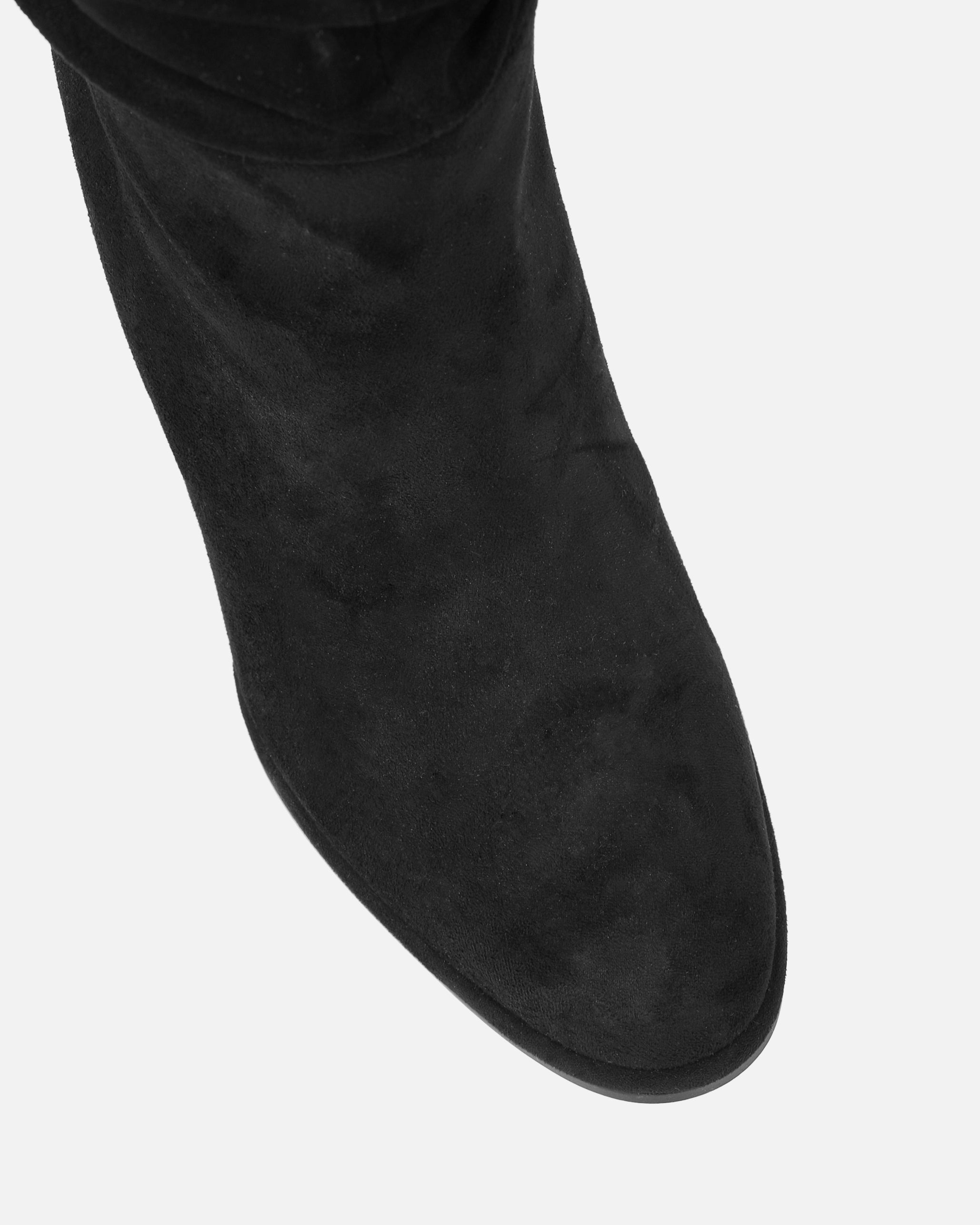 Sylvestor Black Faux Suede Block Heel Slouch Knee High Boots