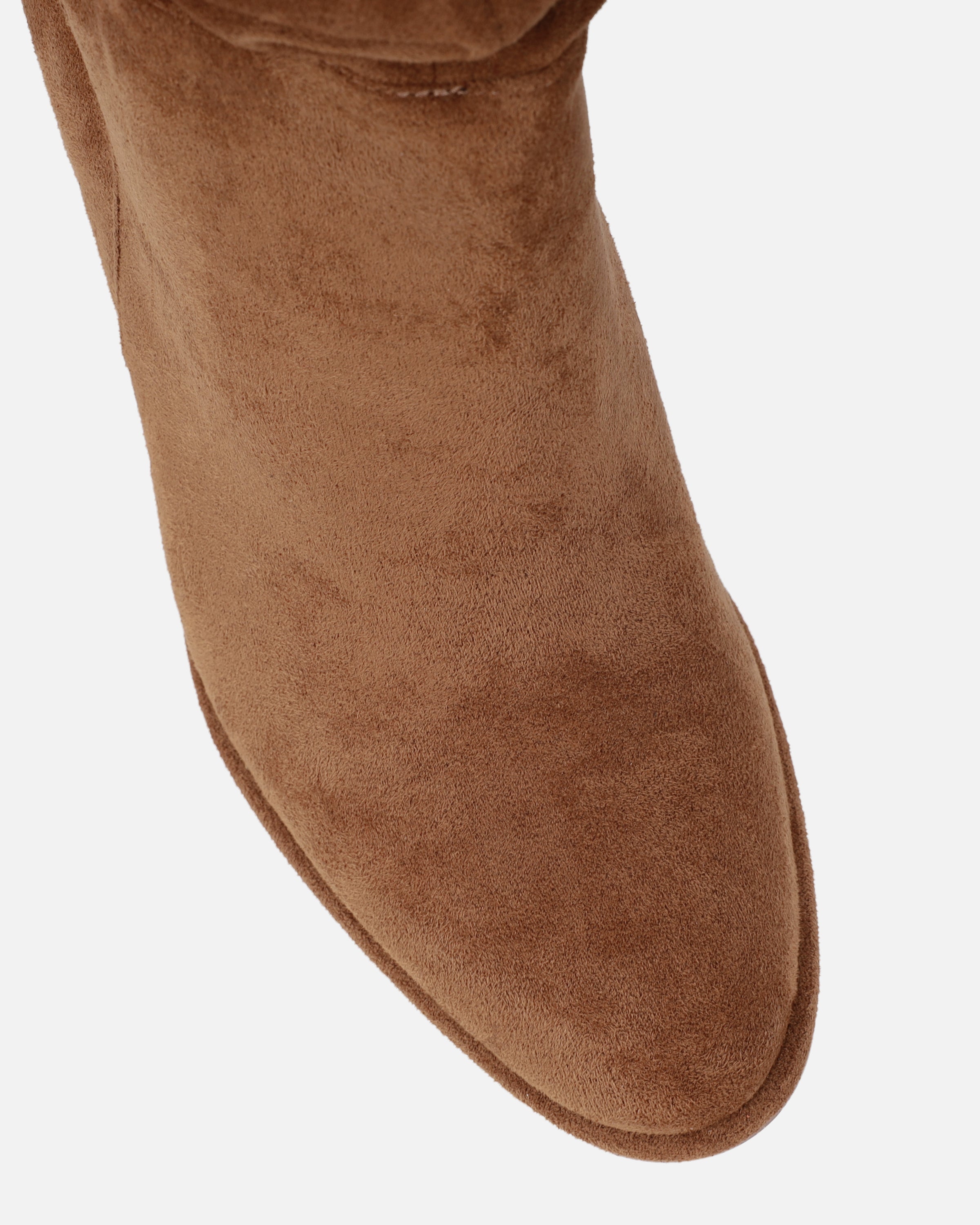 Sylvestor Tan Faux Suede Block Heel Slouch Knee High Boots