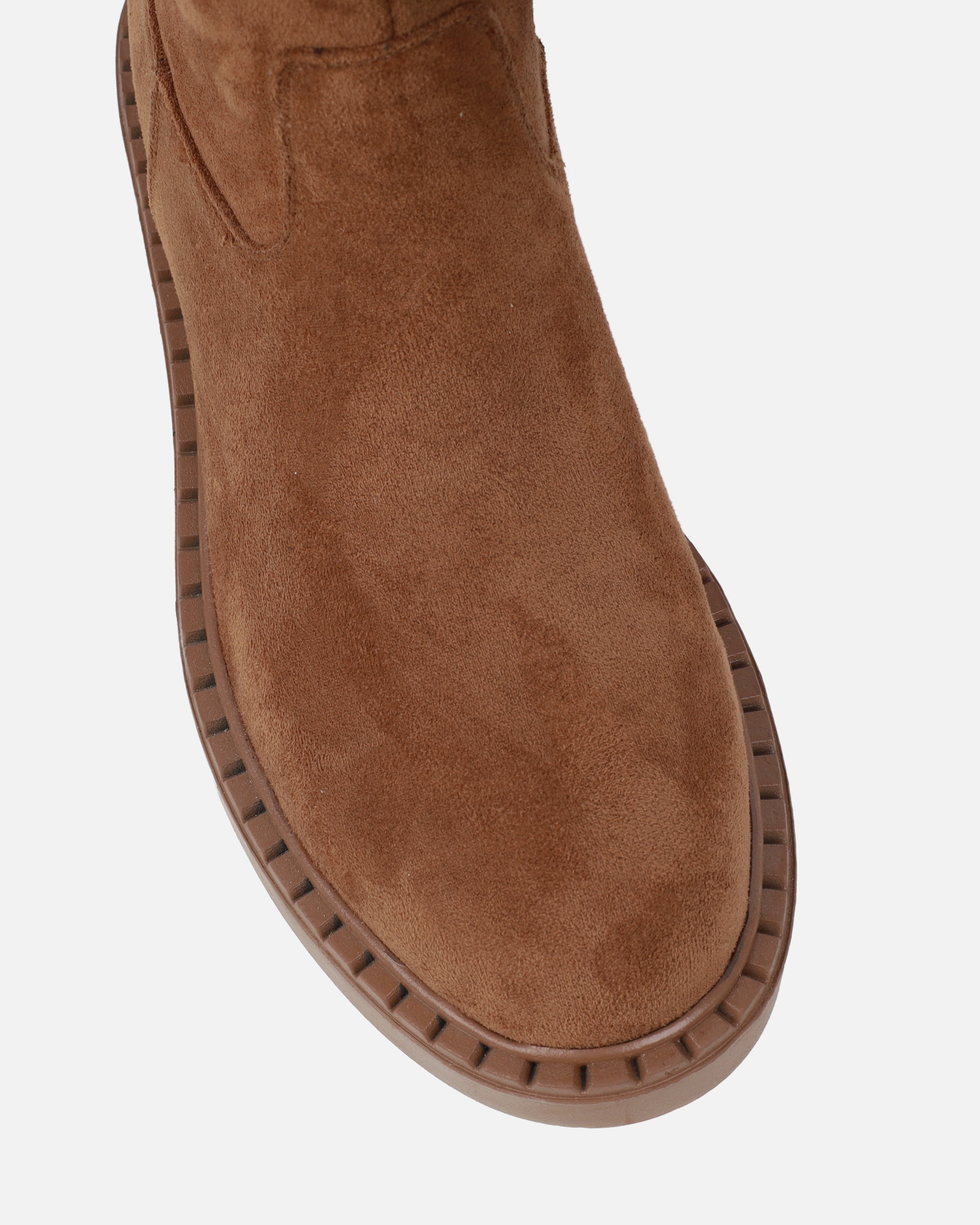 Obama Tan Faux Suede Fold Over Shearling Knee Boots