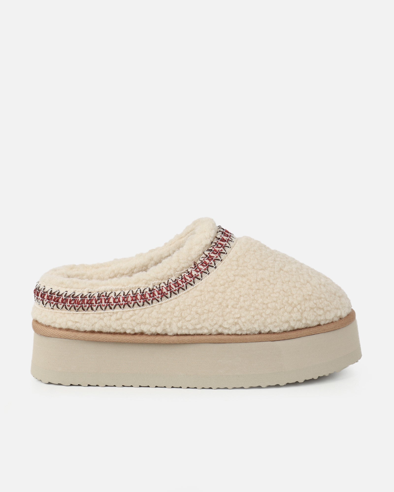 Oscar Beige Teddy Faux Fur Flatform Slides