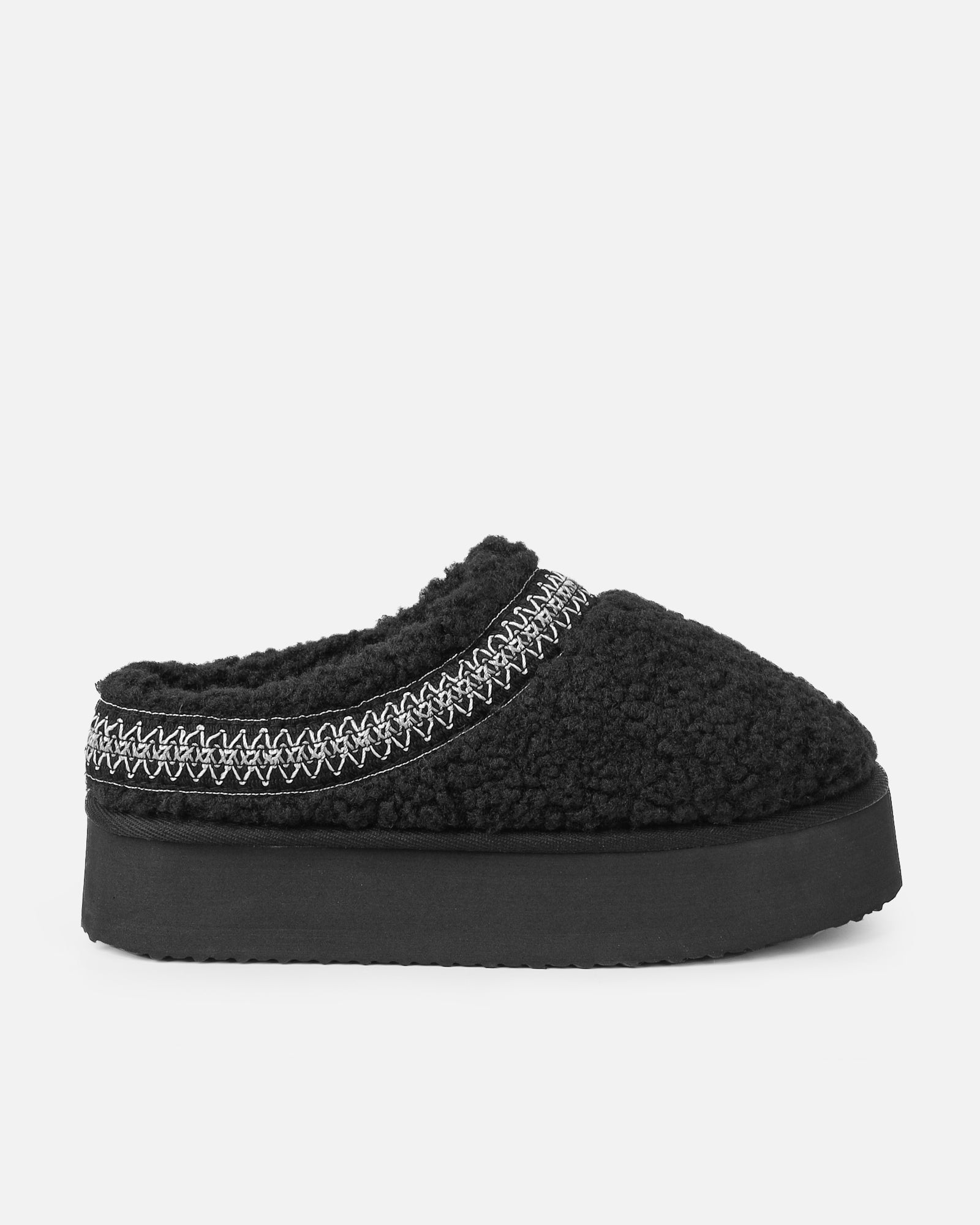 Oscar Black Teddy Faux Fur Flatform Slides