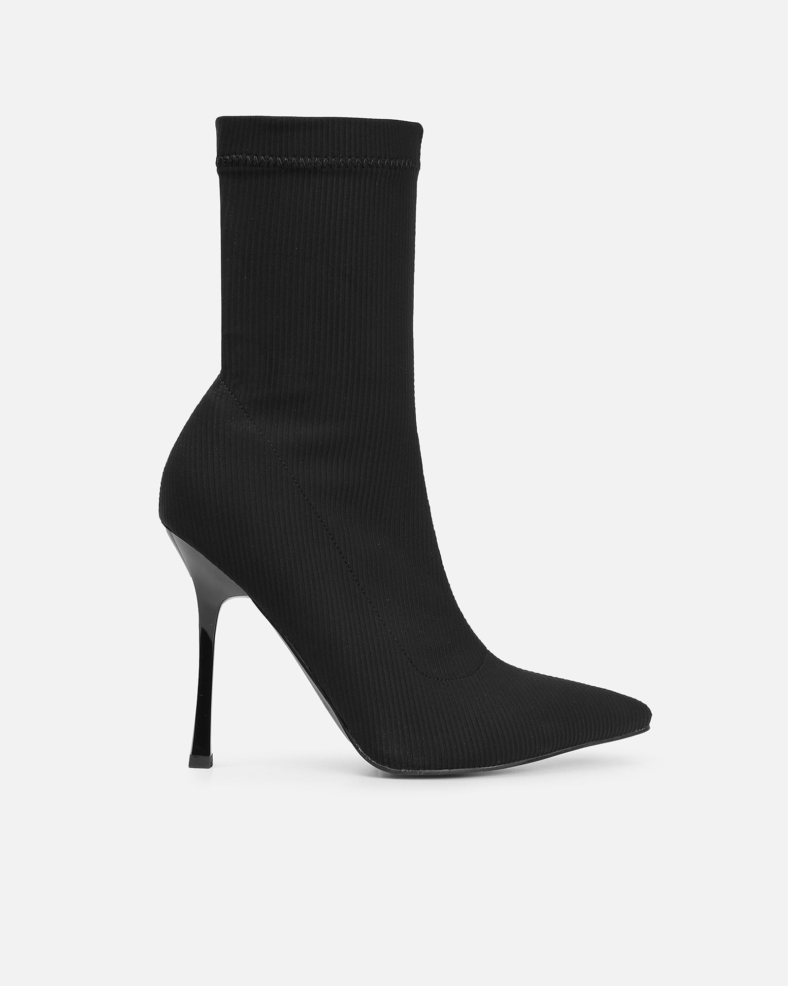 Huntley Black Ribbed Stretch Heeled Boots