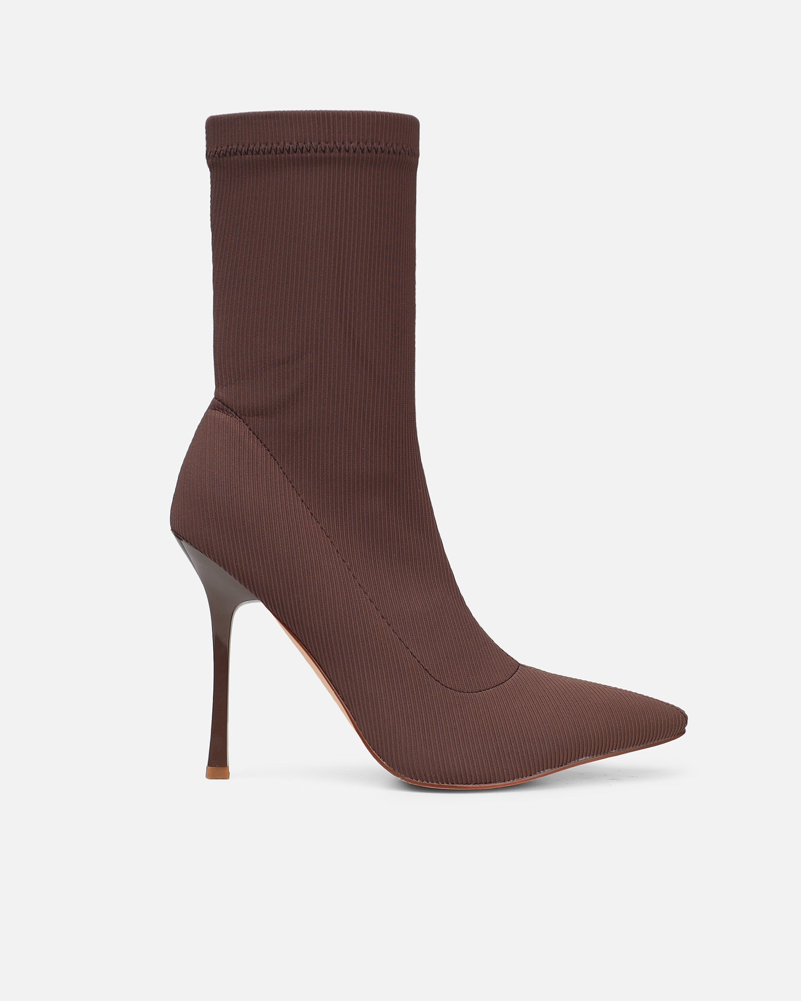 Huntley Chocolate Brown Ribbed Stretch Heeled Boots