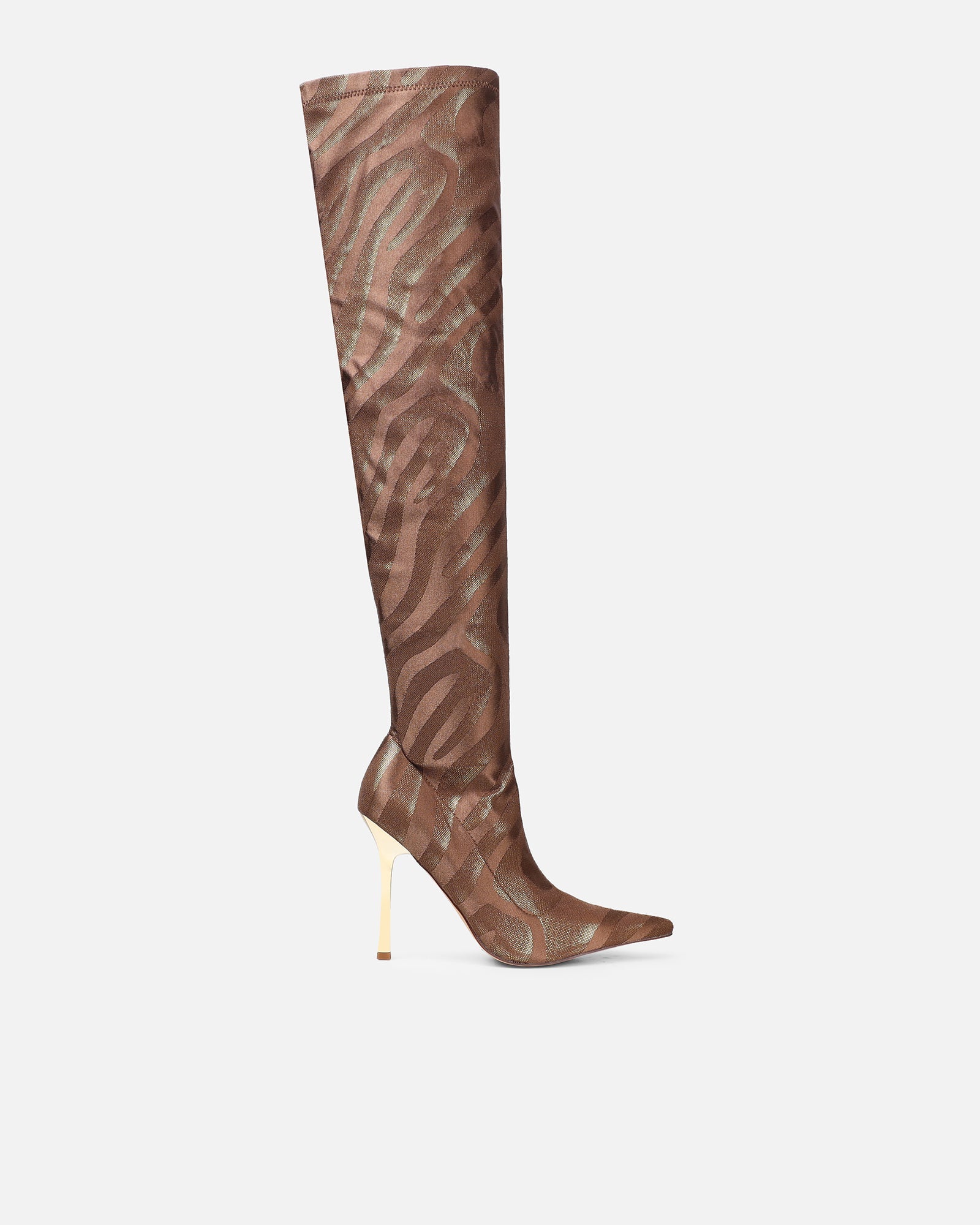 Lester brown printed stiletto over the knee boots