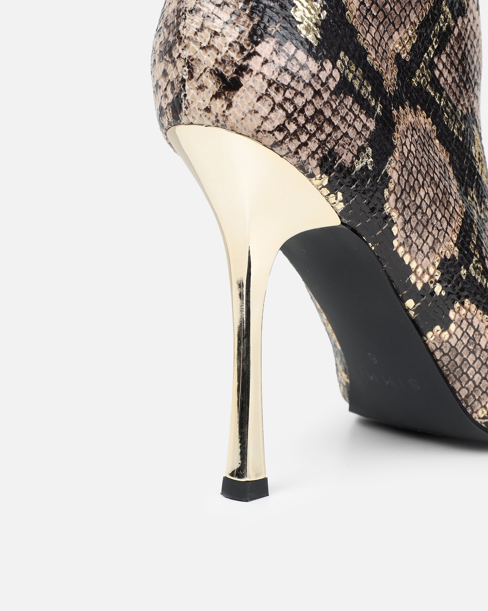 Brette Beige Snake Effect Ruched Heeled Boots