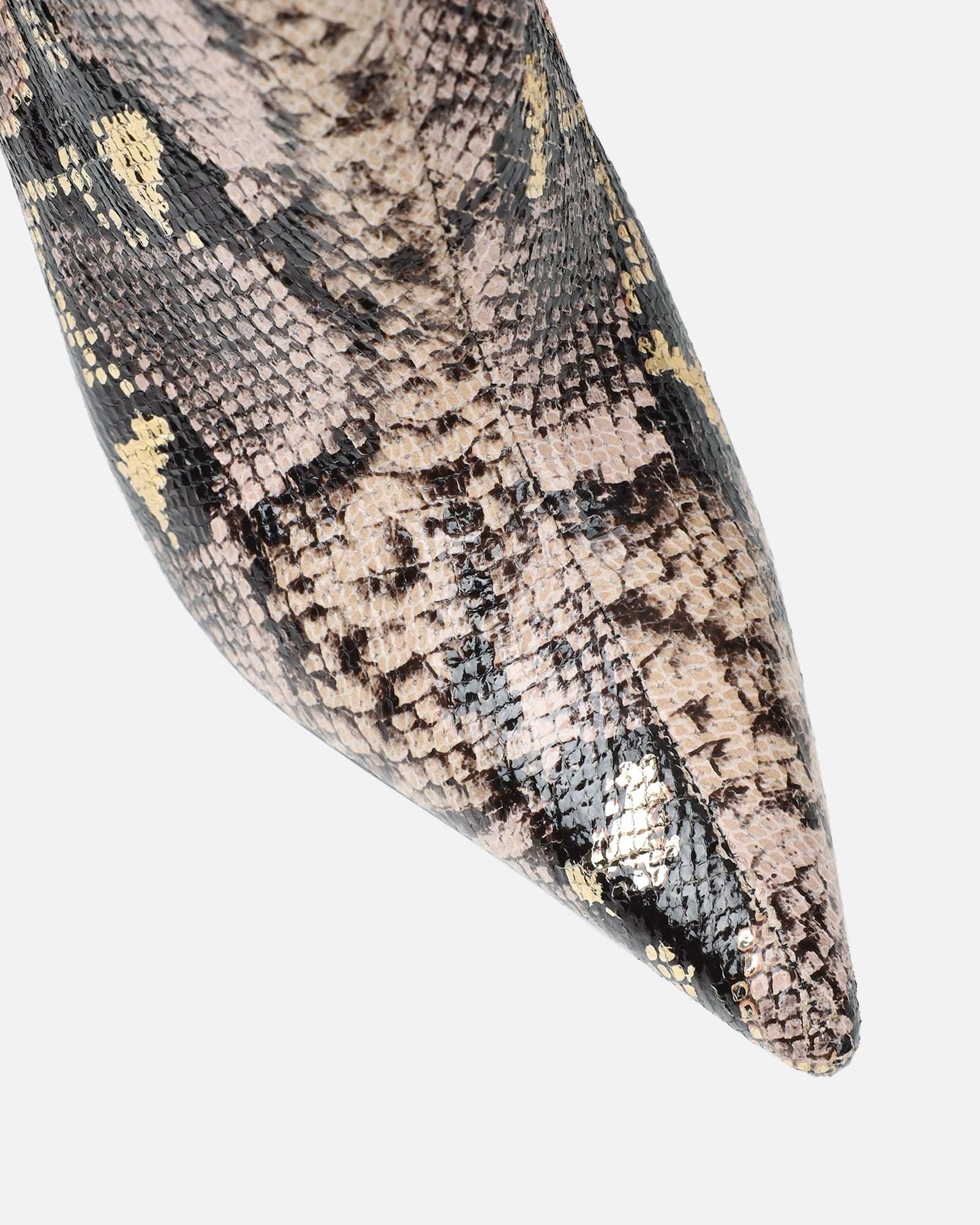 Brette Beige Snake Effect Ruched Heeled Boots