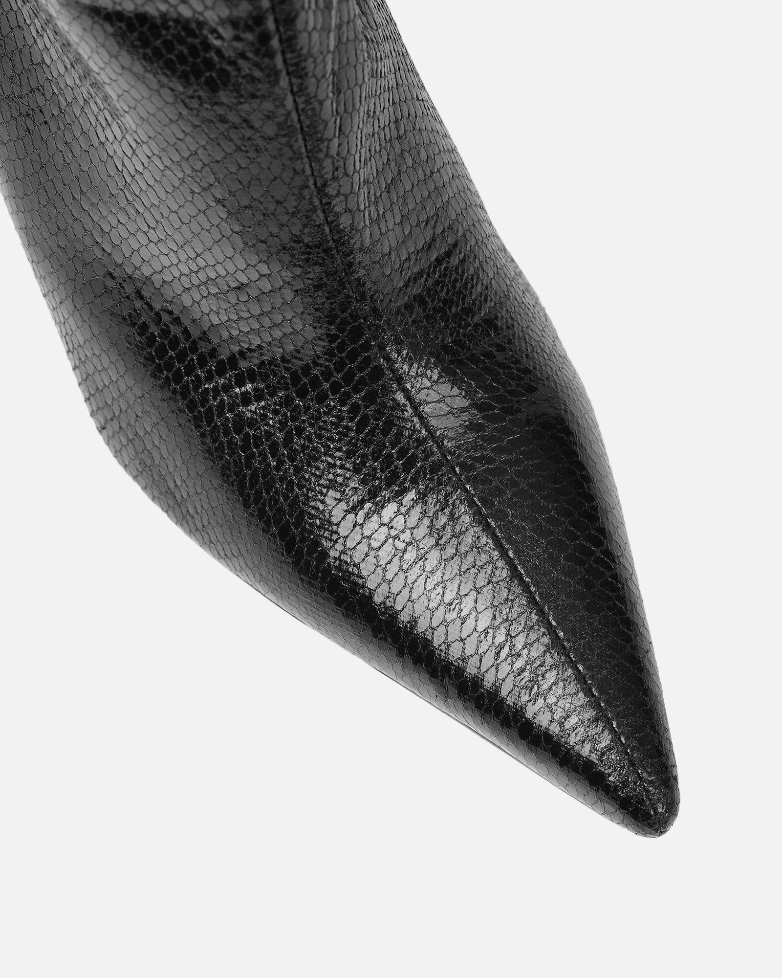 Brette Black Snake Effect Ruched Heeled Boots