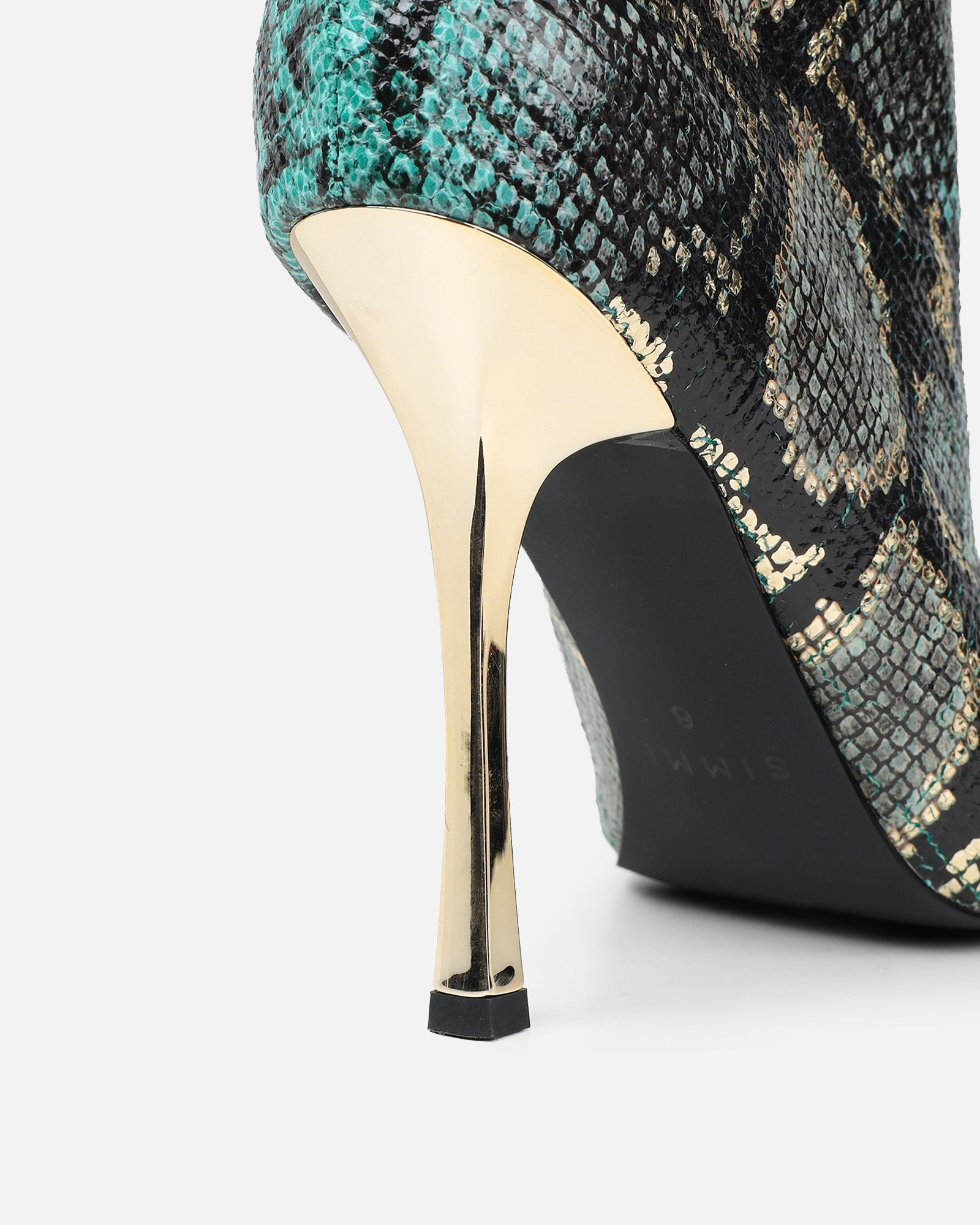 Brette Green Snake Effect Ruched Heeled Boots