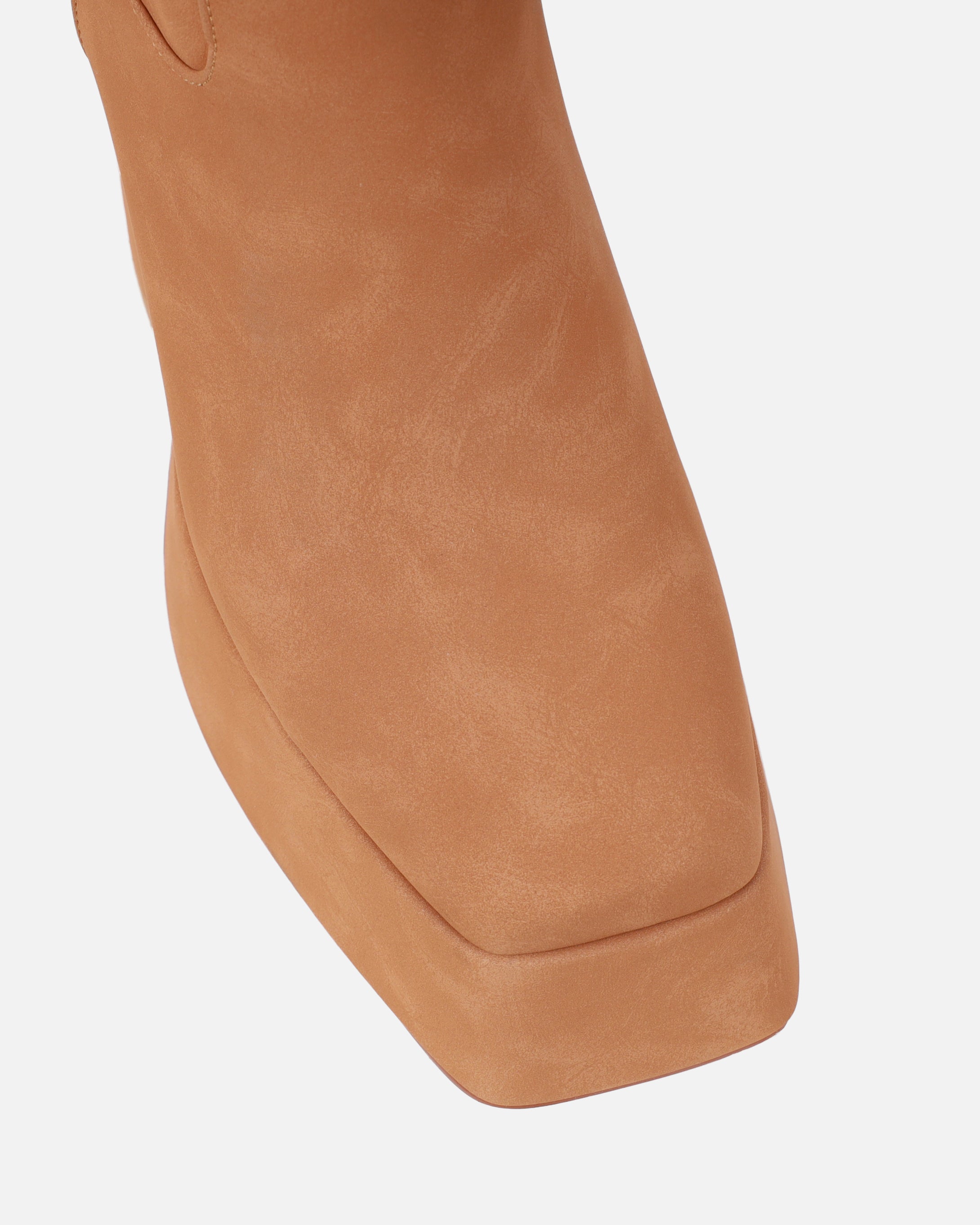 Caiden Tan Platform Knee Boots With Faux Fur Turnover
