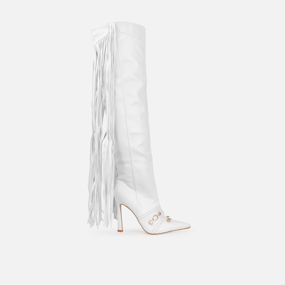 Gethin White Fringe Studded Knee High Boots
