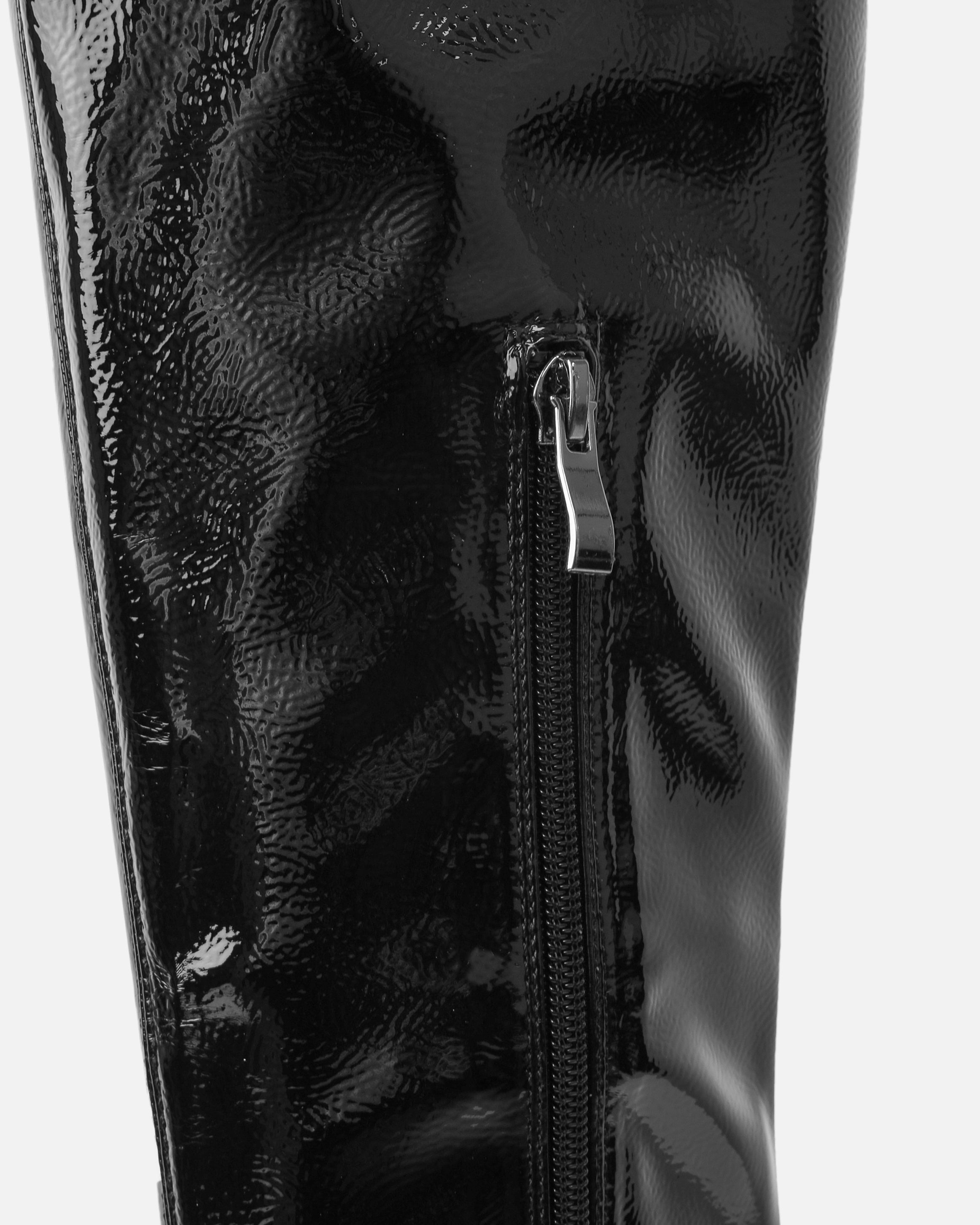 Ron Black Stretch Patent Block Heel Knee Boots