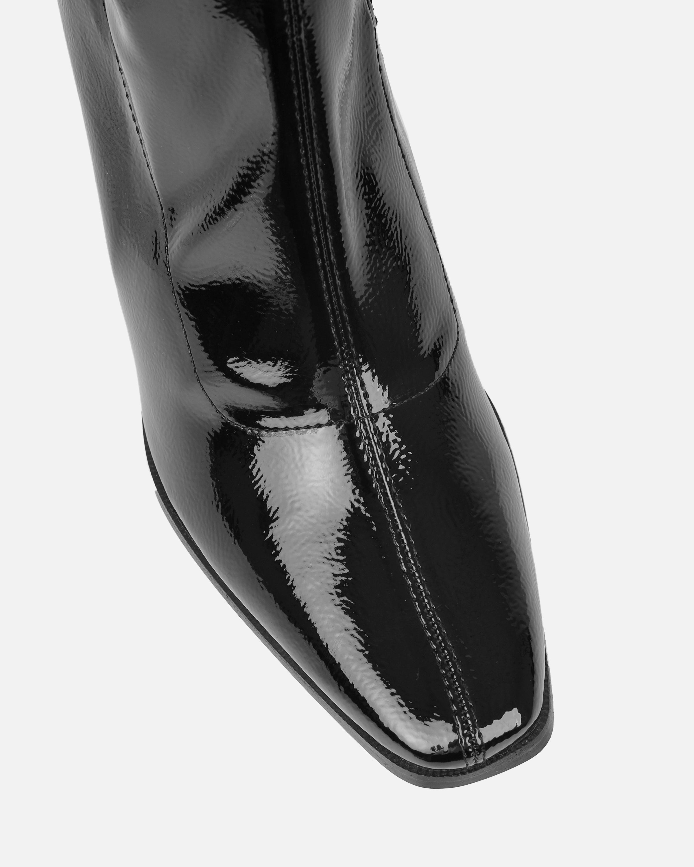 Ron Black Stretch Patent Block Heel Knee Boots