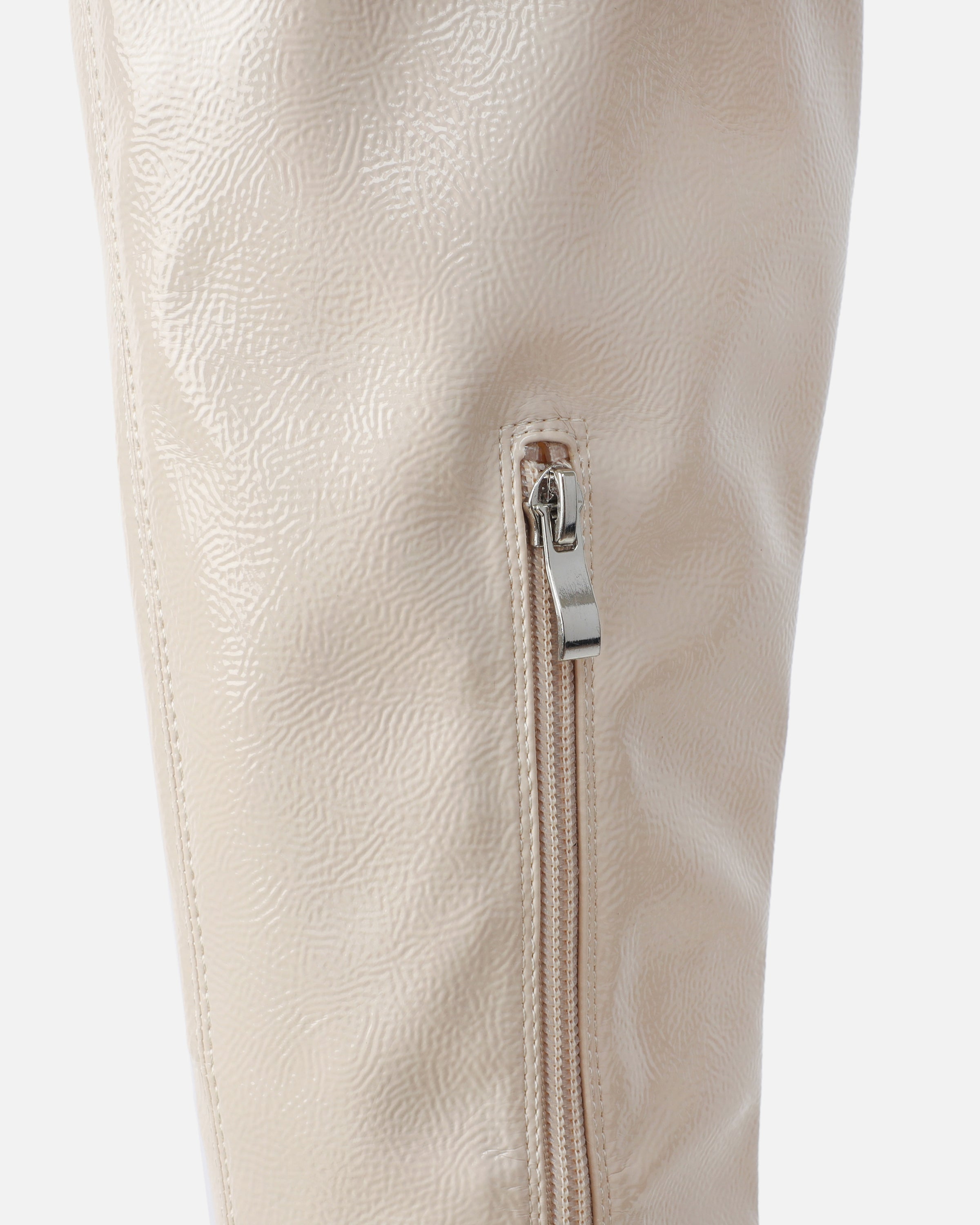 Ron Stone Stretch Patent Block Heel Knee Boots