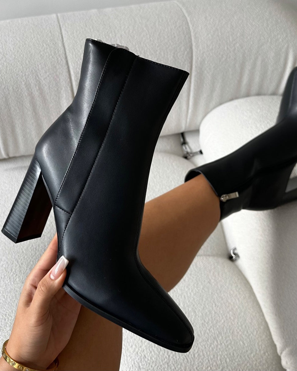 Ronald Black Block Heeled Ankle Boots