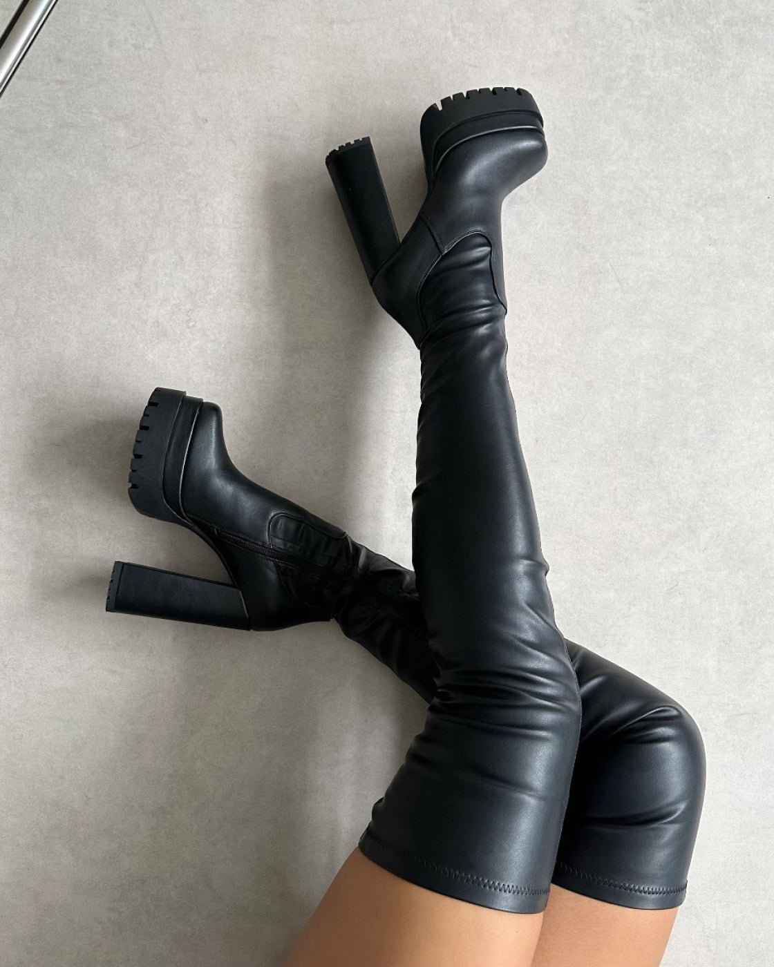 Ebenezer Black Thigh High Chunky Platform Boots