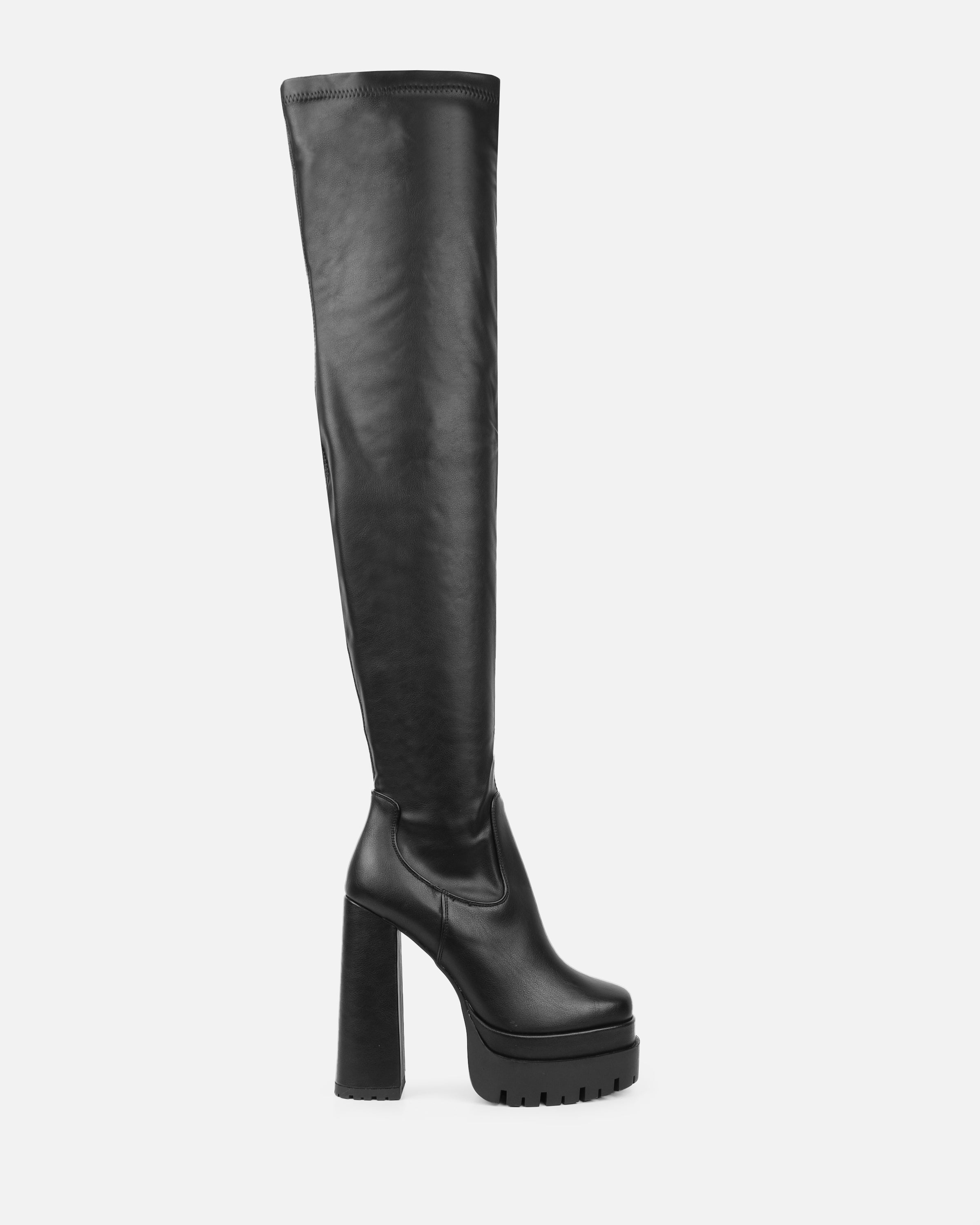 Ebenezer Black Thigh High Chunky Platform Boots