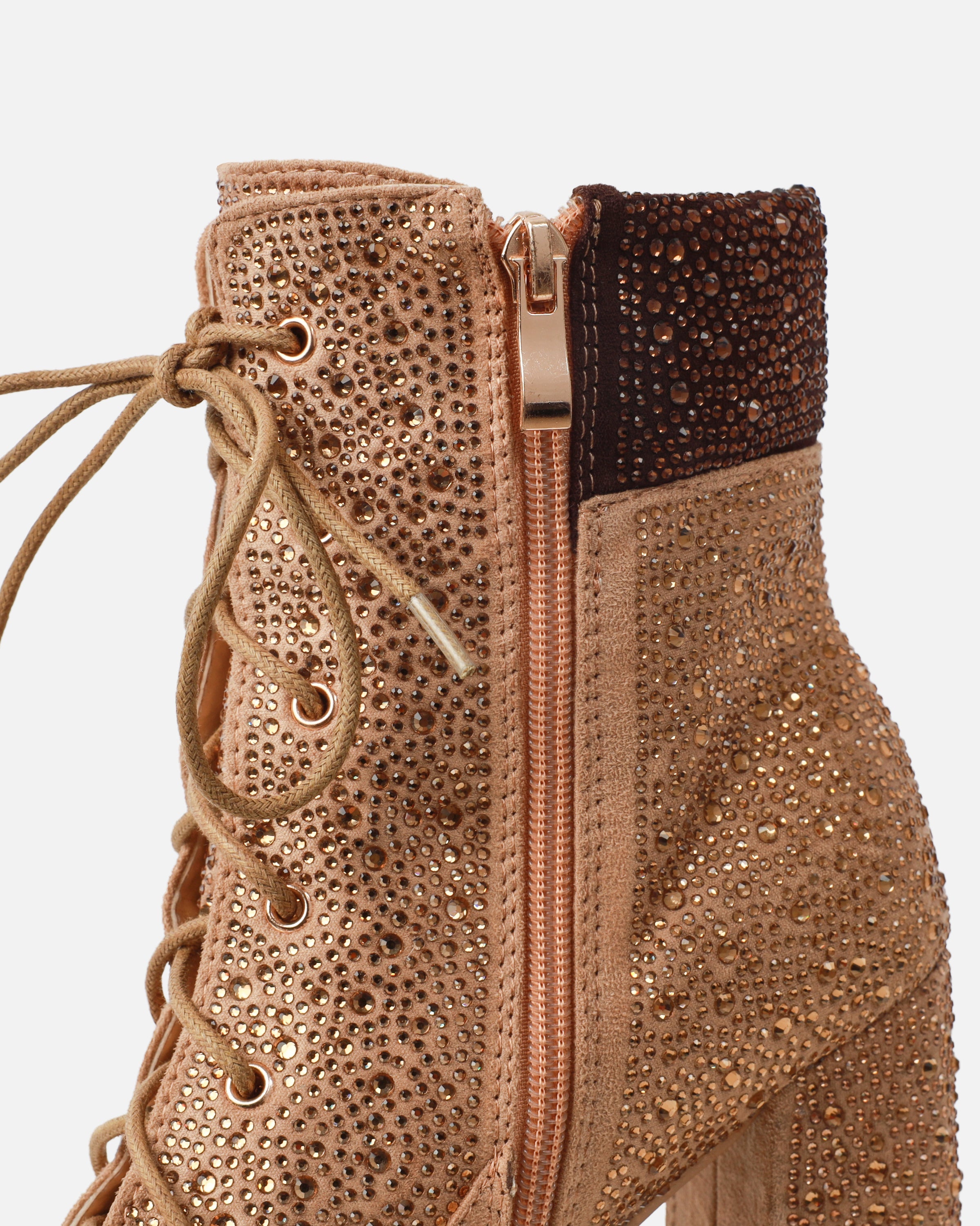 Reigan Beige Diamante Platform Lace Up Boots