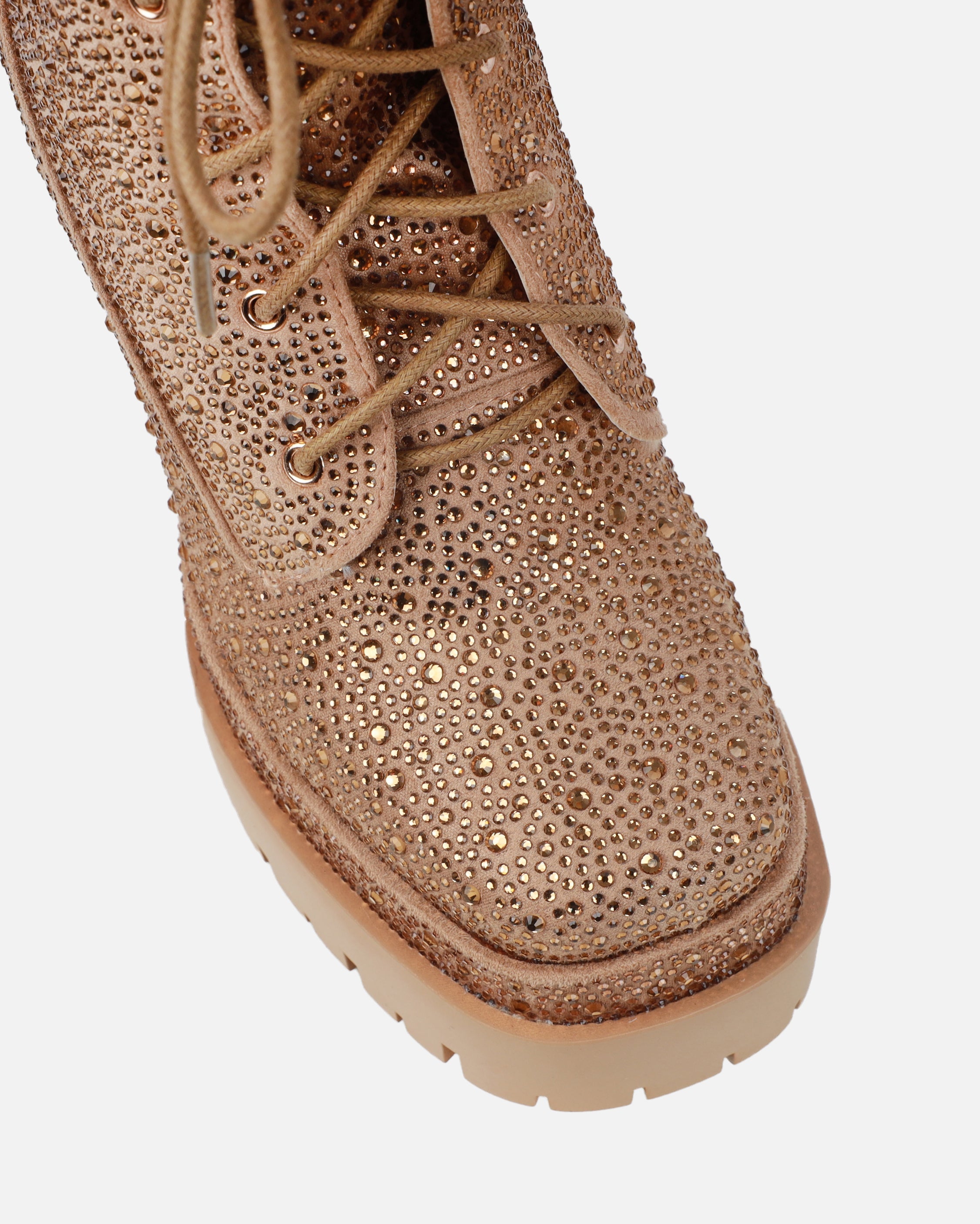 Reigan Beige Diamante Platform Lace Up Boots