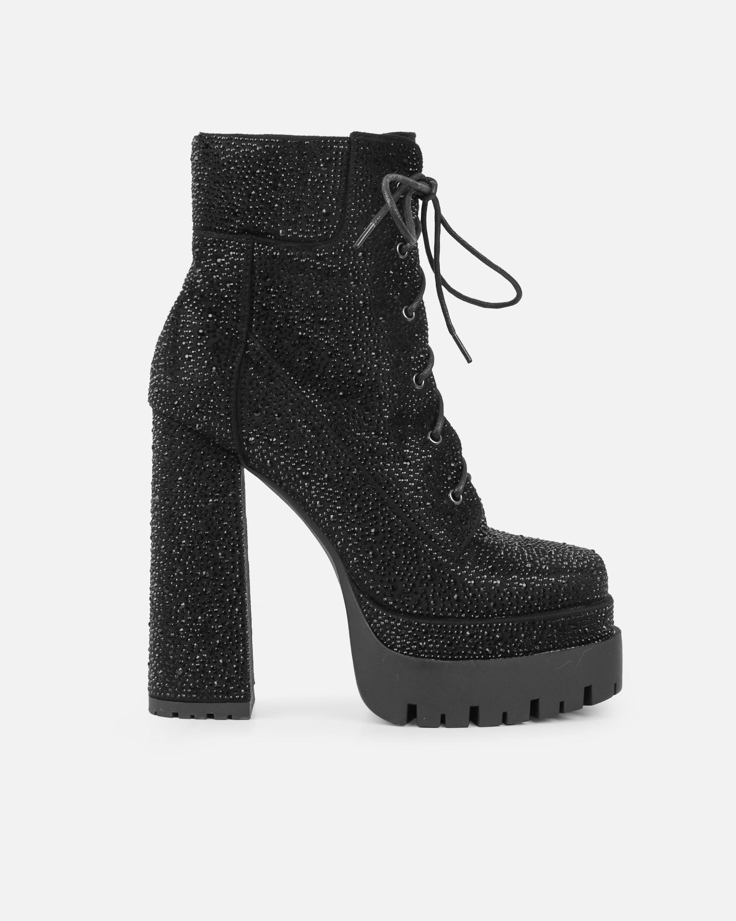 Reigan Black Diamante Platform Lace Up Boots