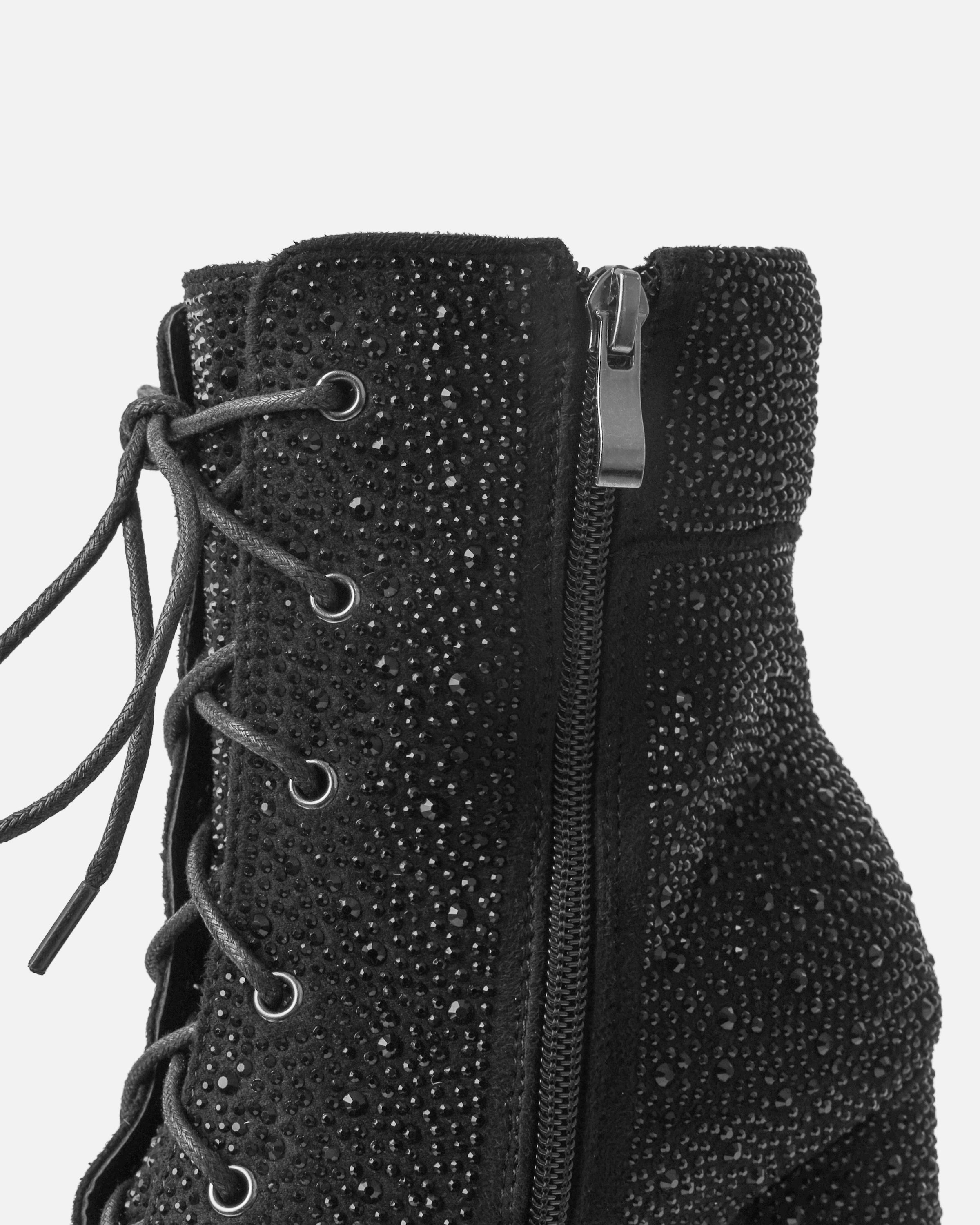 Reigan Black Diamante Platform Lace Up Boots