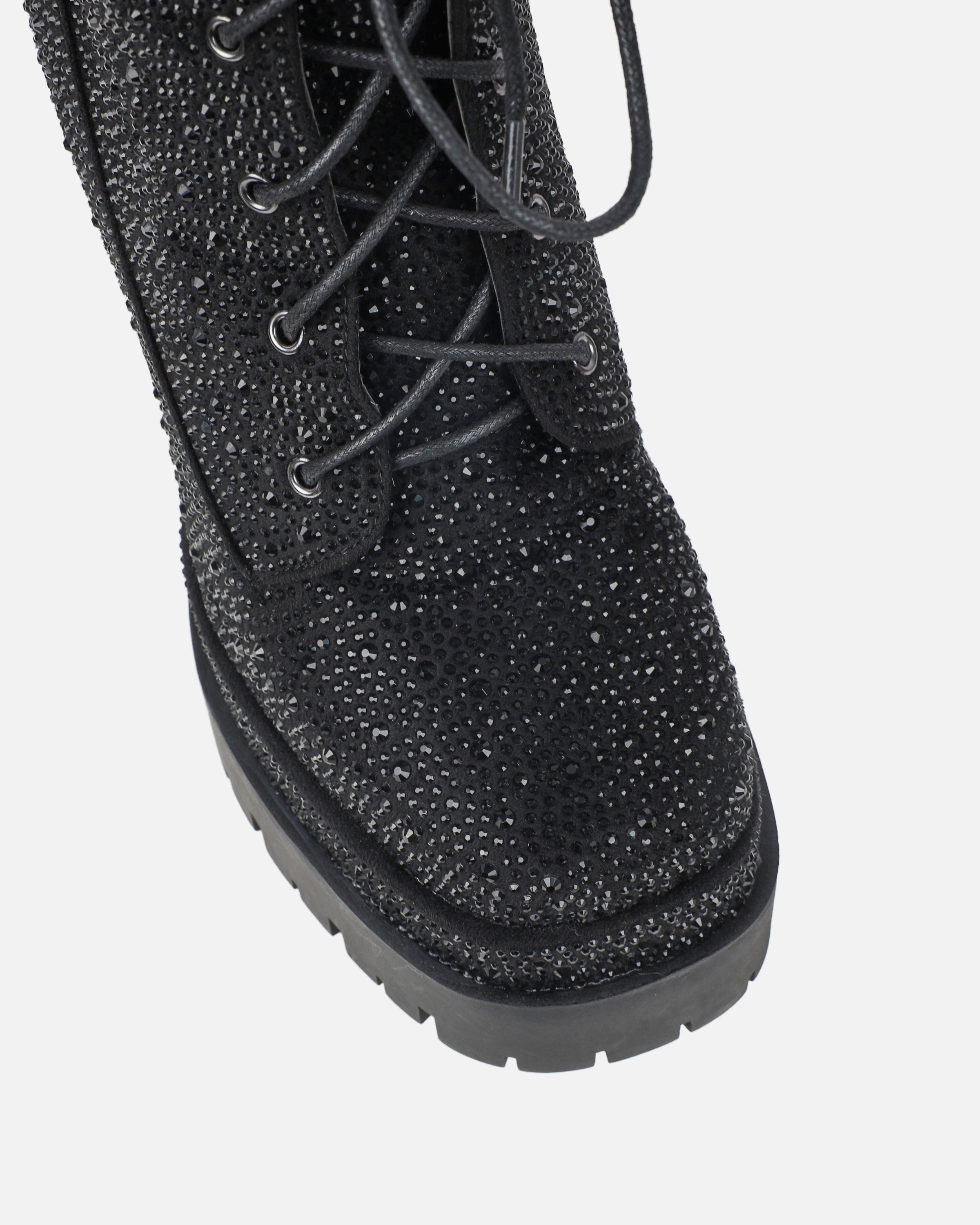 Reigan Black Diamante Platform Lace Up Boots