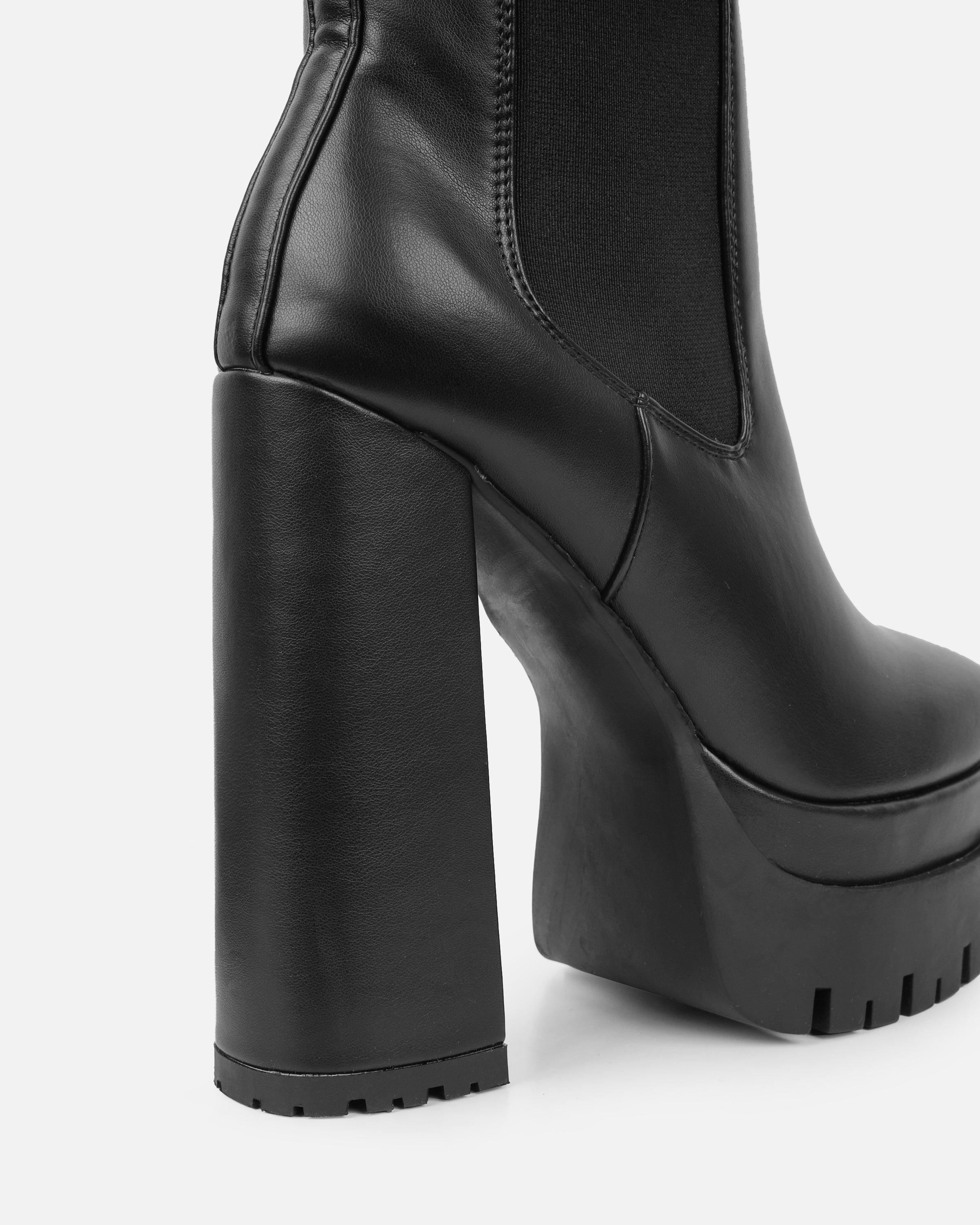 Reiss Black Chunky Chelsea Platform Block Heel Ankle Boots