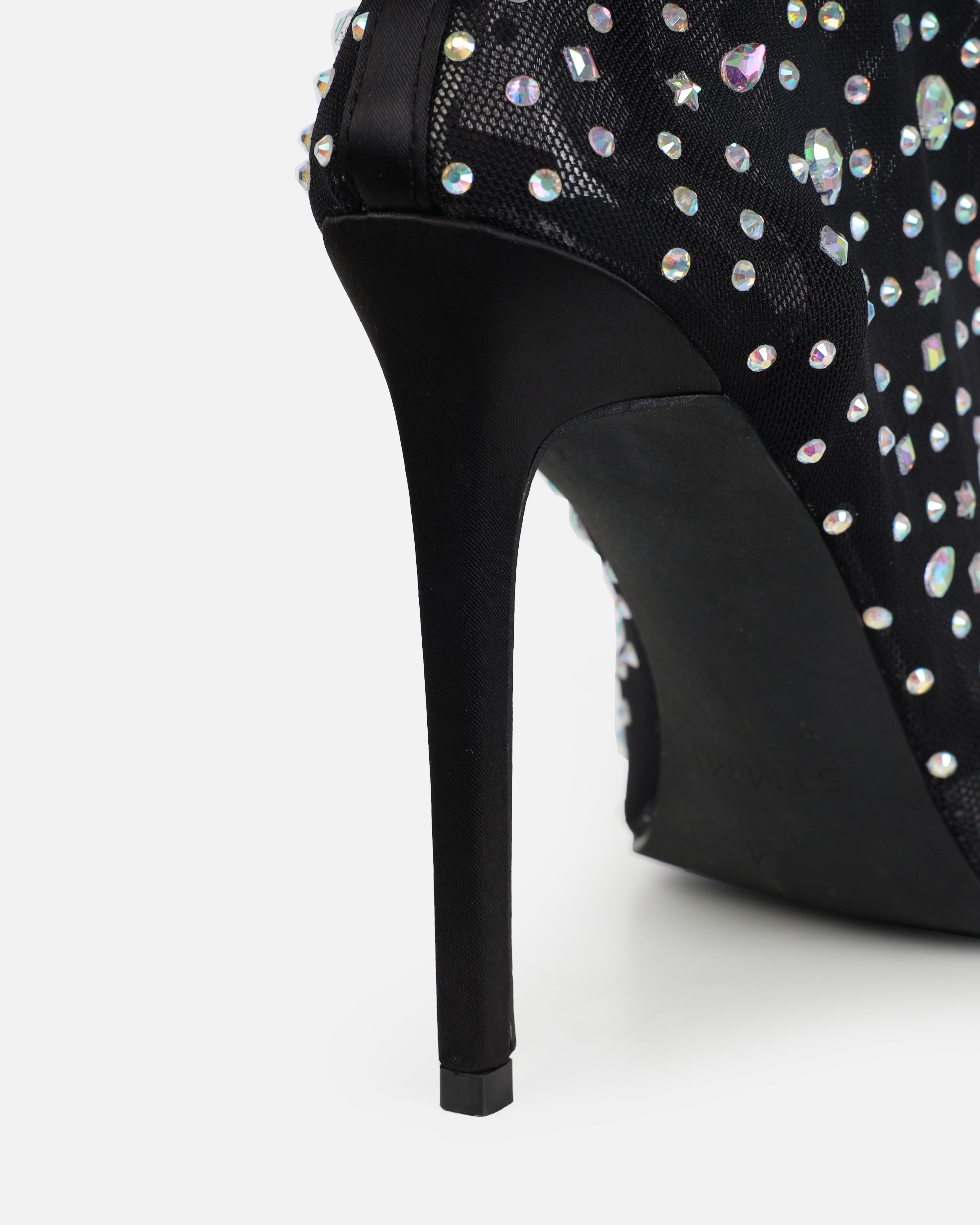 Sparki Black Mesh Diamante Stiletto Heels
