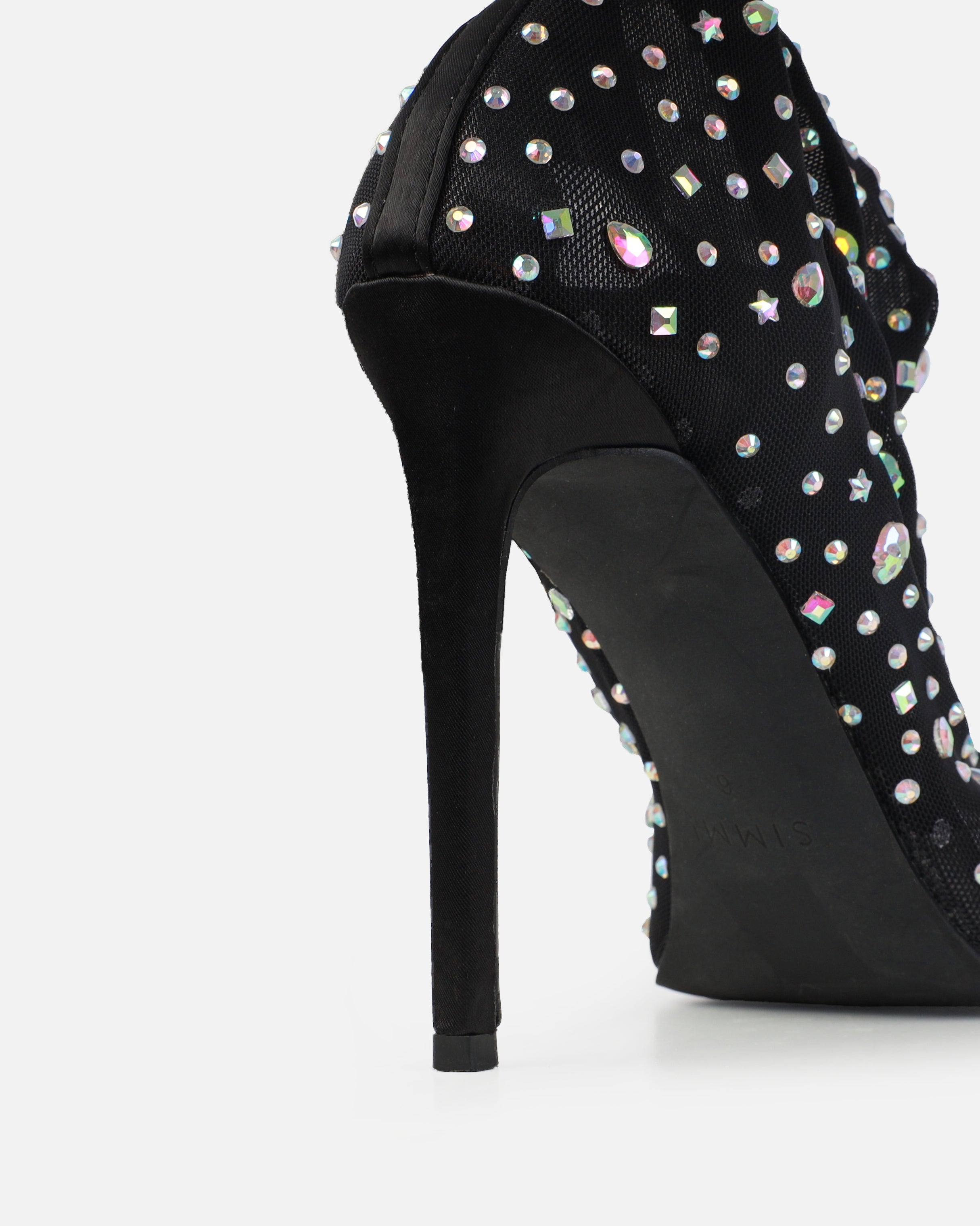 Mary Bedford Sparko Black Mesh Diamante Thigh High Boots